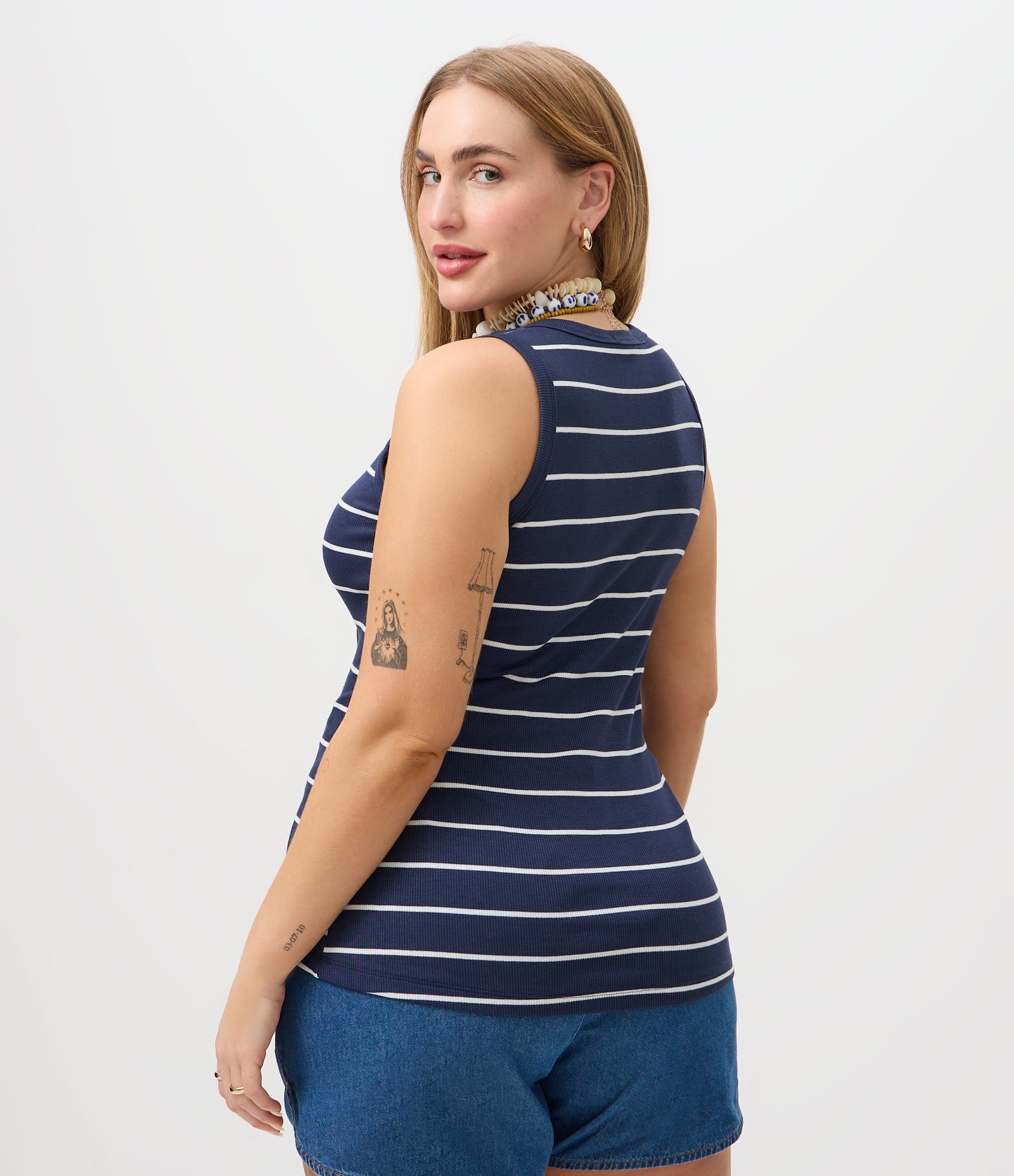 Blusa em Ribana Listrada Curve & Plus Size Azul 4
