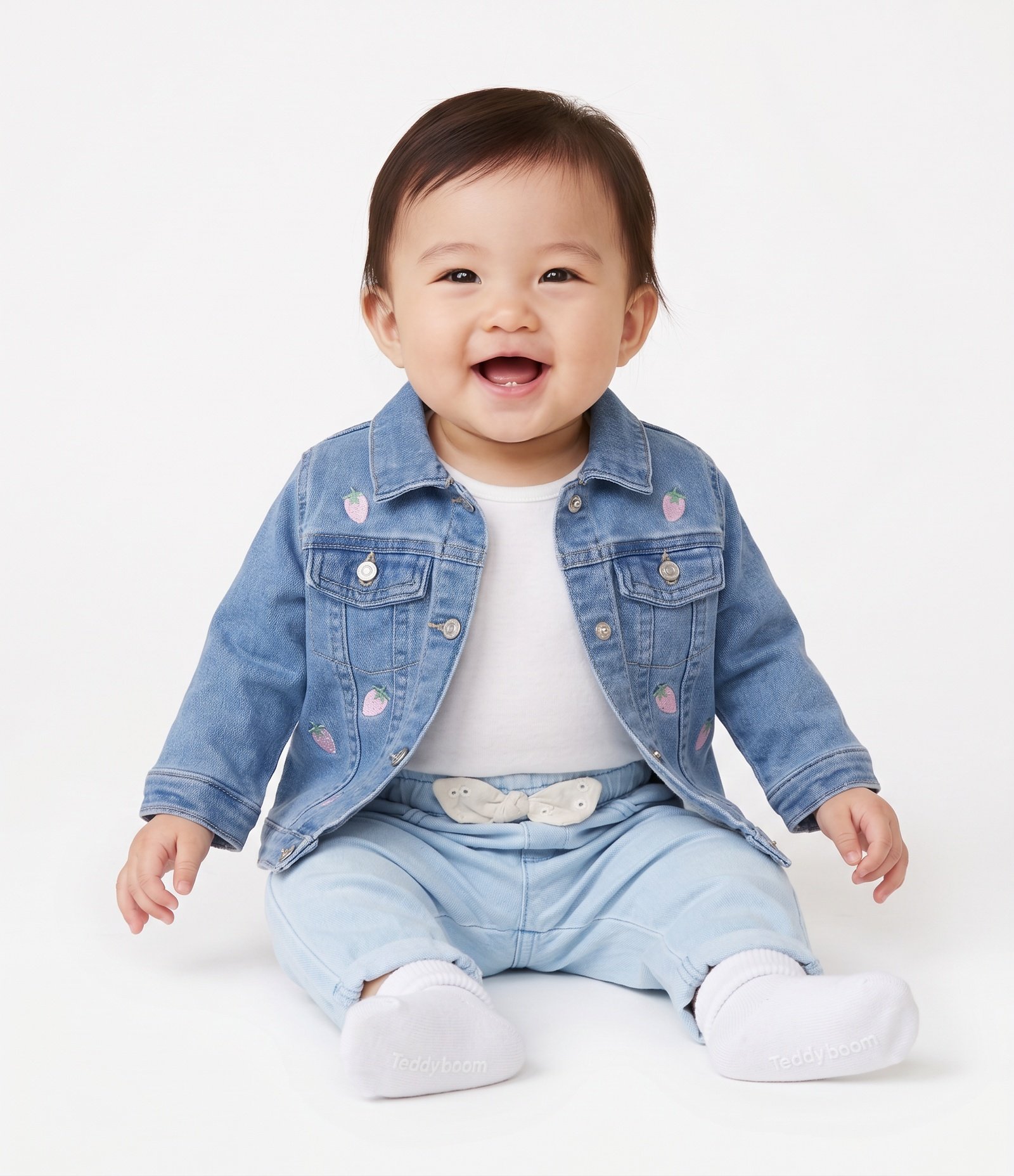 Jaqueta Bebê em Jeans com Bordado de Moranguinhos - Tam 0 a 18 Meses Azul 1