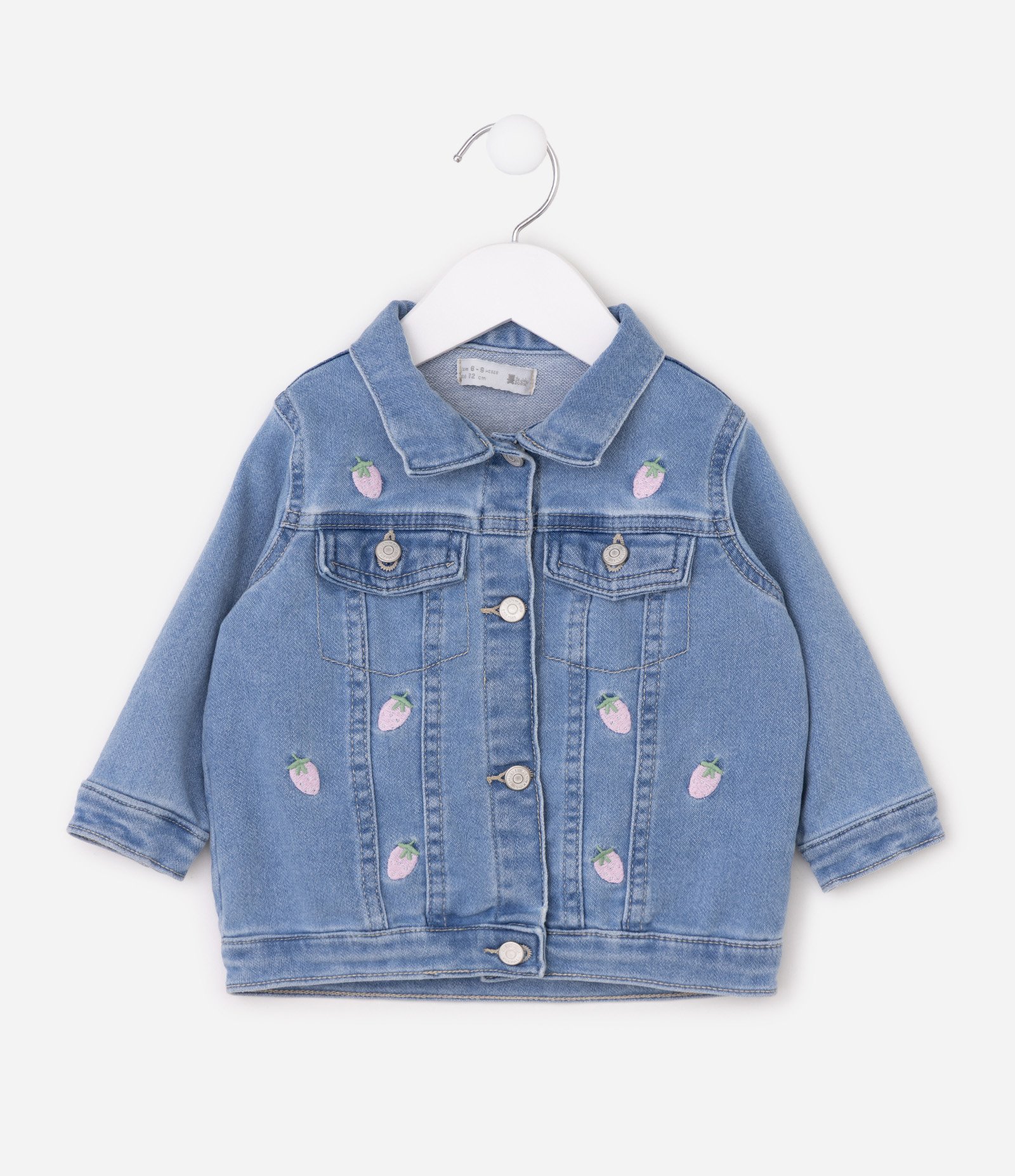 Jaqueta Bebê em Jeans com Bordado de Moranguinhos - Tam 0 a 18 Meses Azul 5
