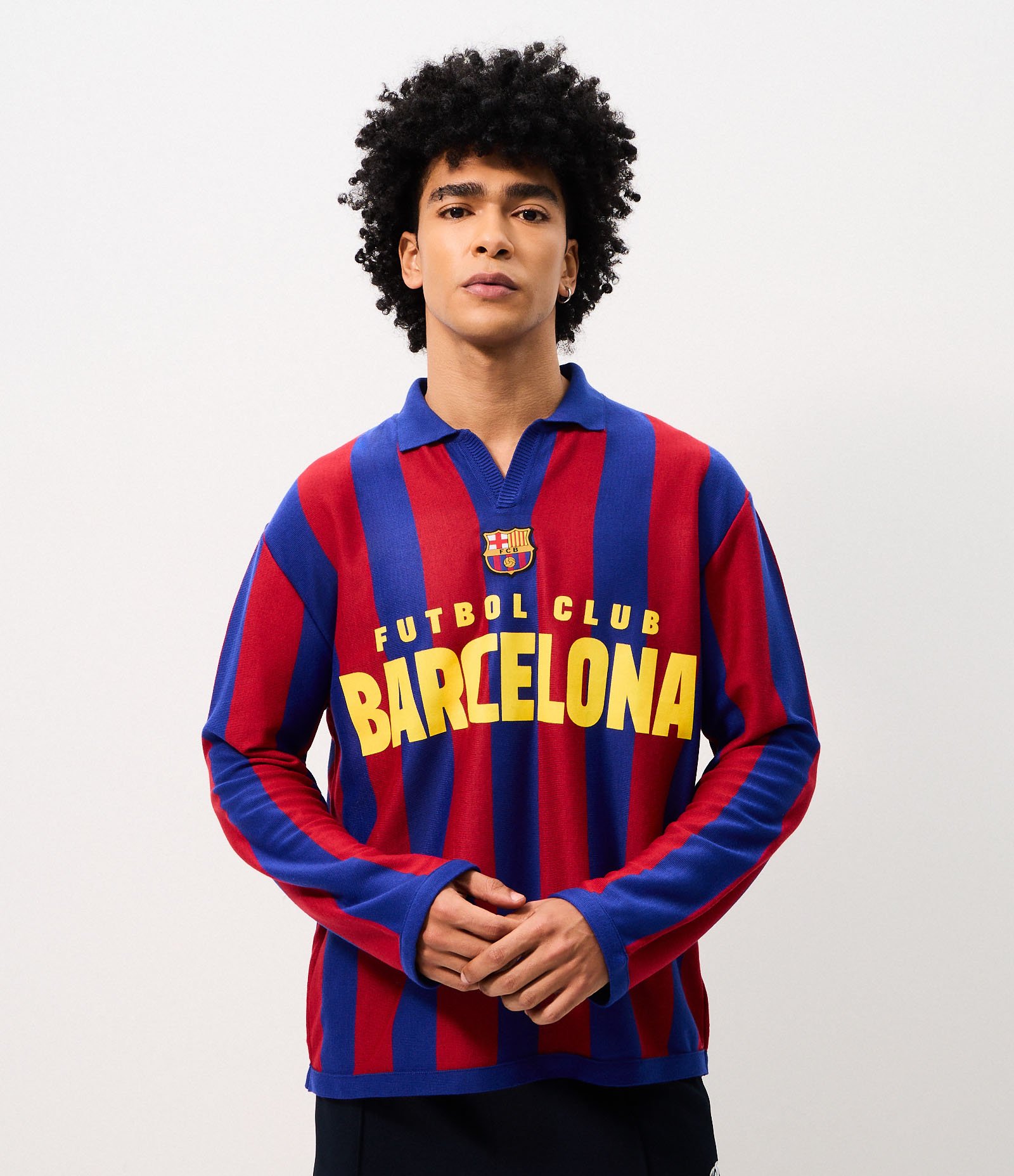 Camiseta Boxy FC Barcelona Listrada com Gola Polo Azul 1