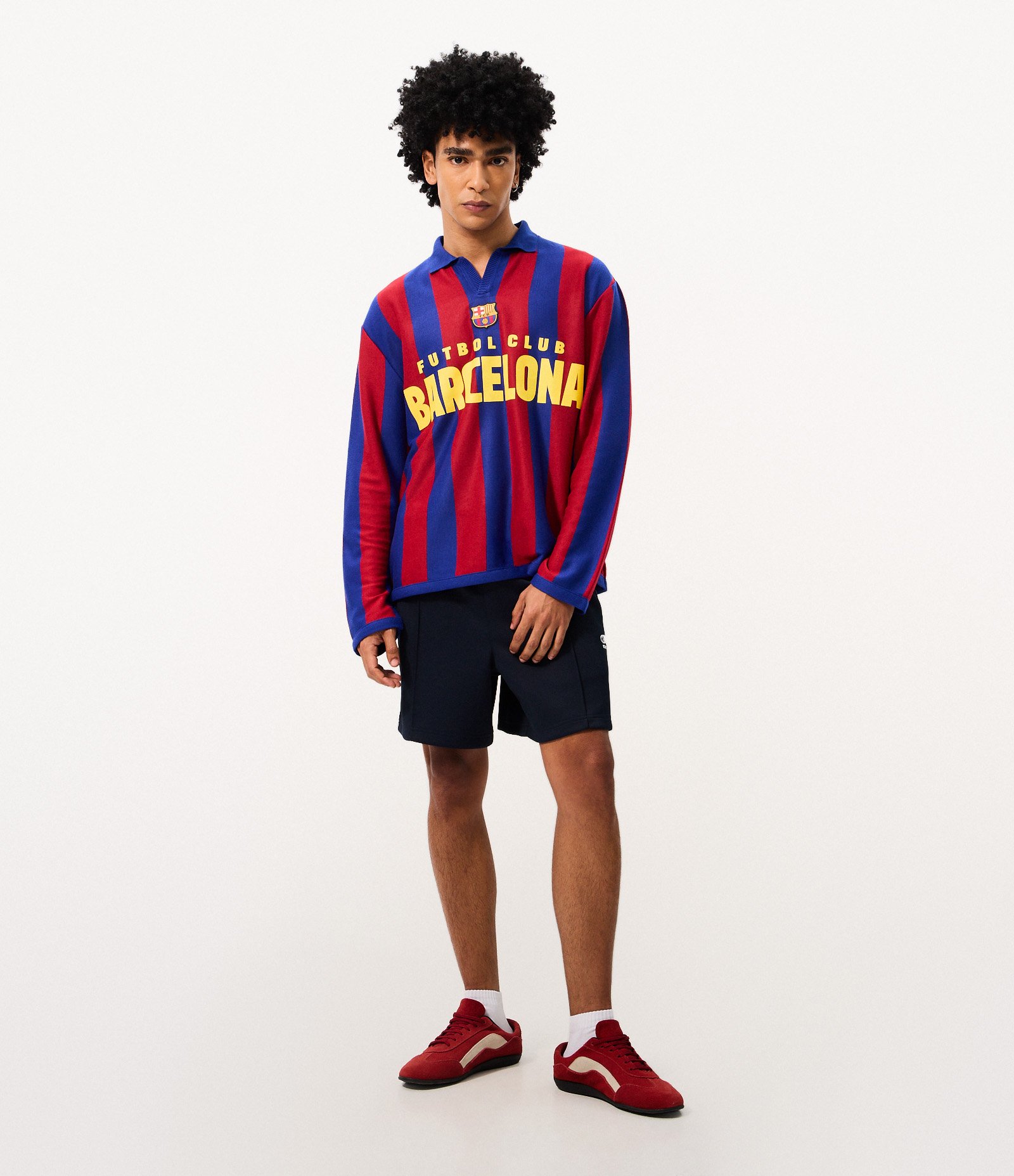 Camiseta Boxy FC Barcelona Listrada com Gola Polo Azul 2