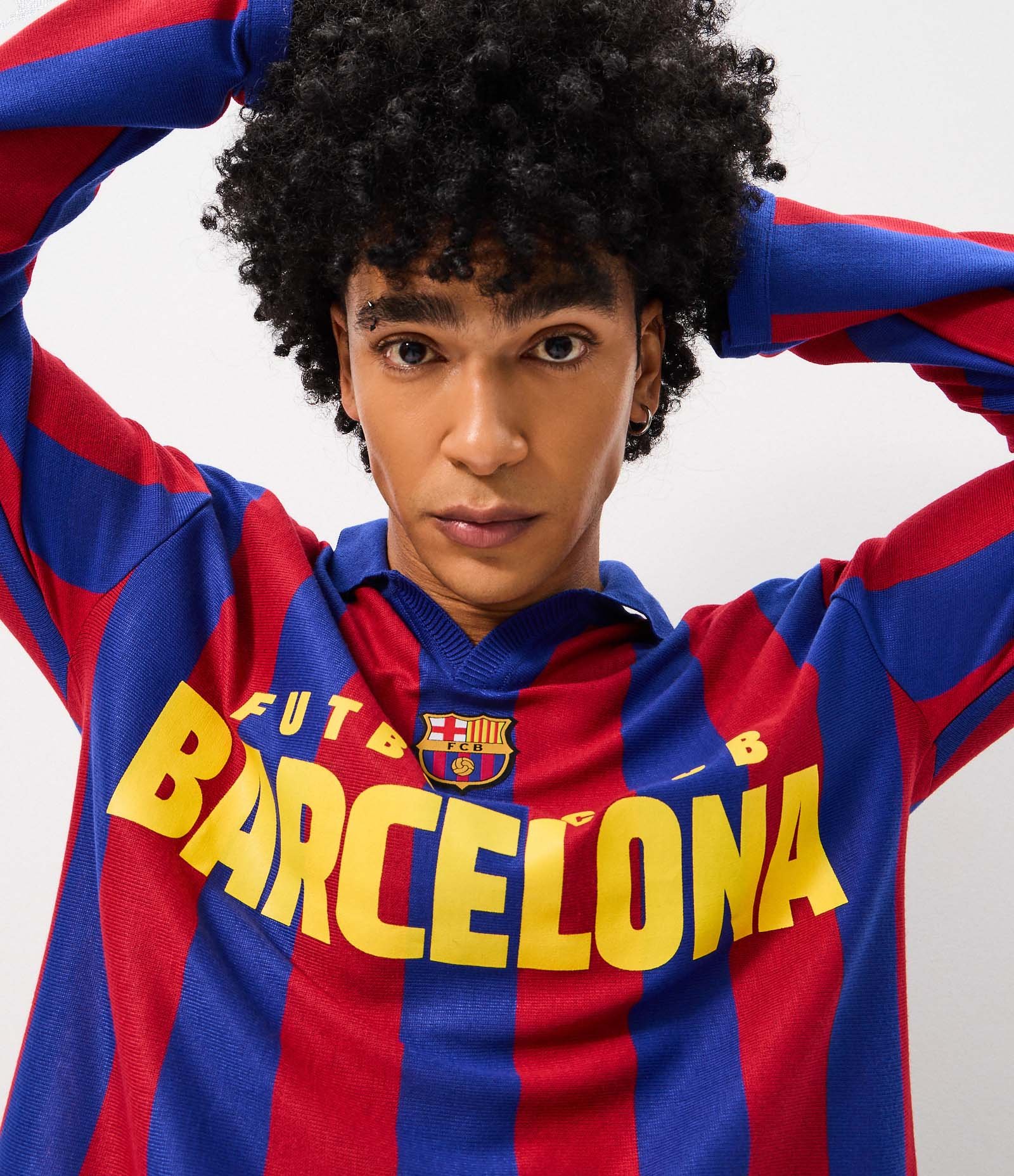 Camiseta Boxy FC Barcelona Listrada com Gola Polo Azul 3