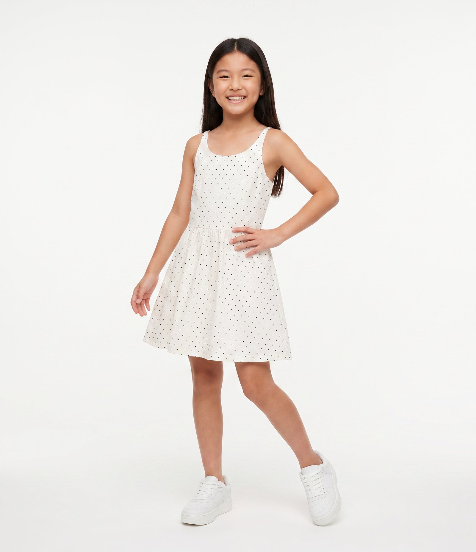 Vestido Infantil Em Sarja com Lastex e Estampa Poa - Tam 5 a 16 Anos Branco 1