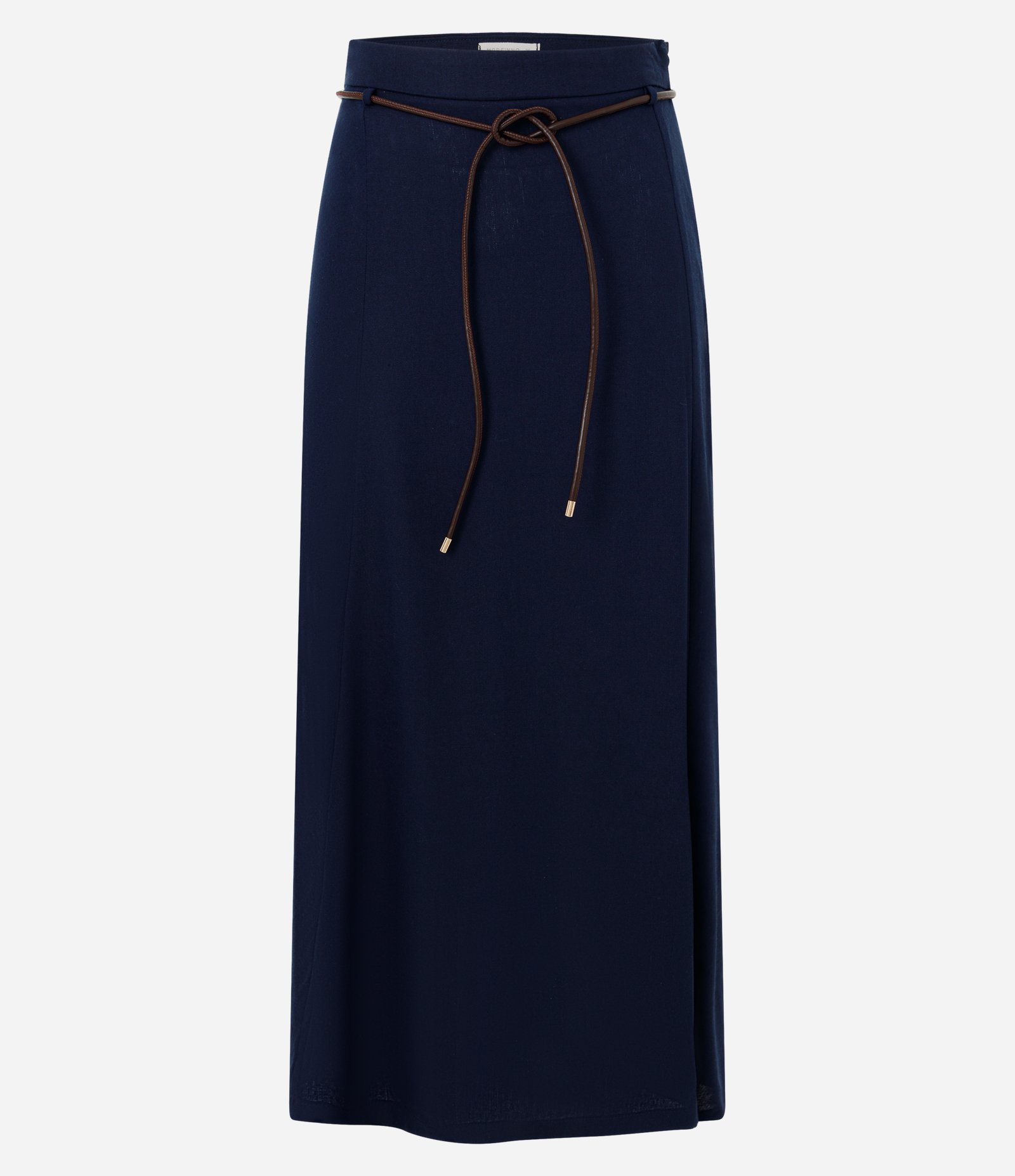 Saia Midi em Viscolinho com Cinto em PU Azul 6