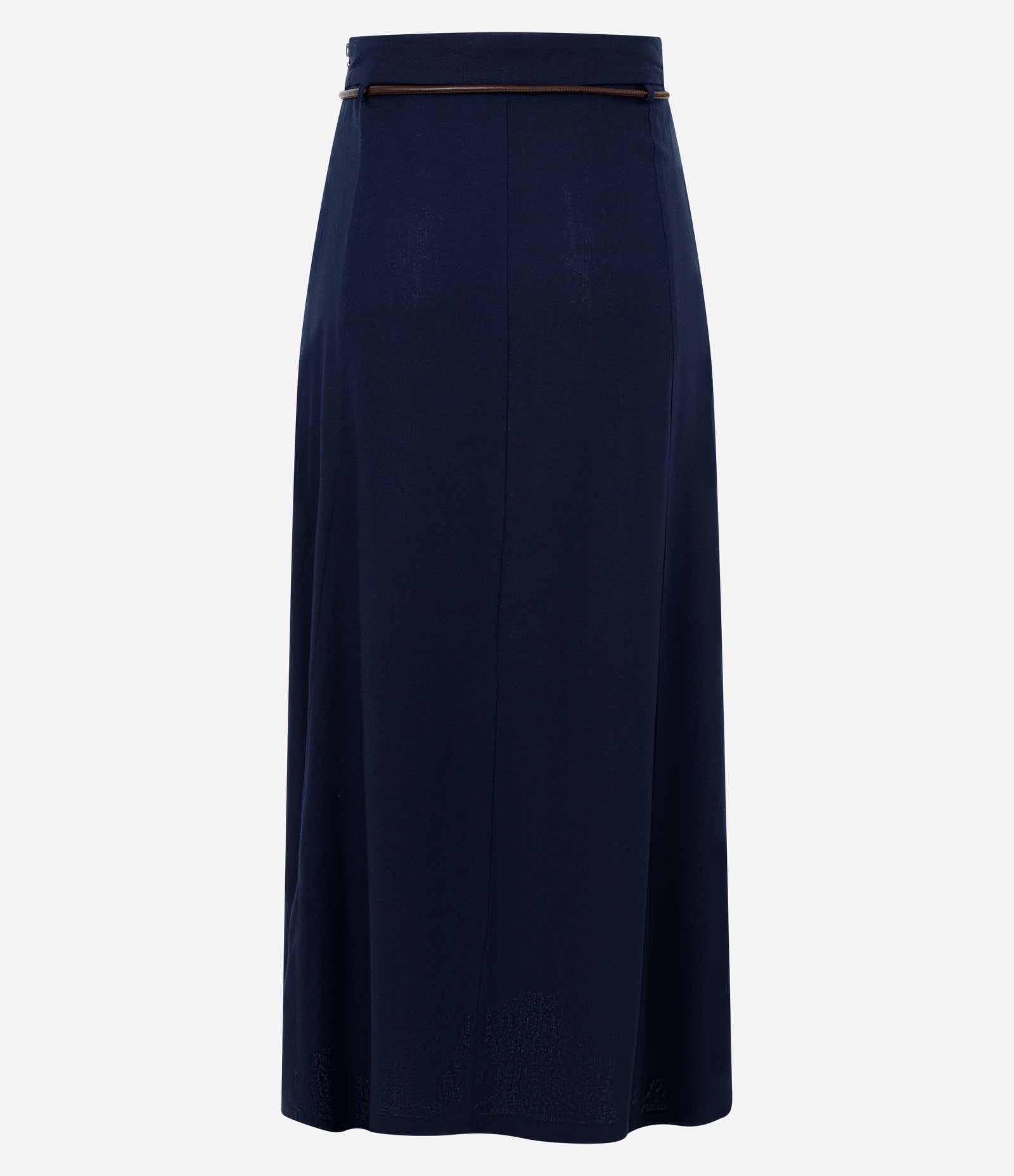 Saia Midi em Viscolinho com Cinto em PU Azul 8