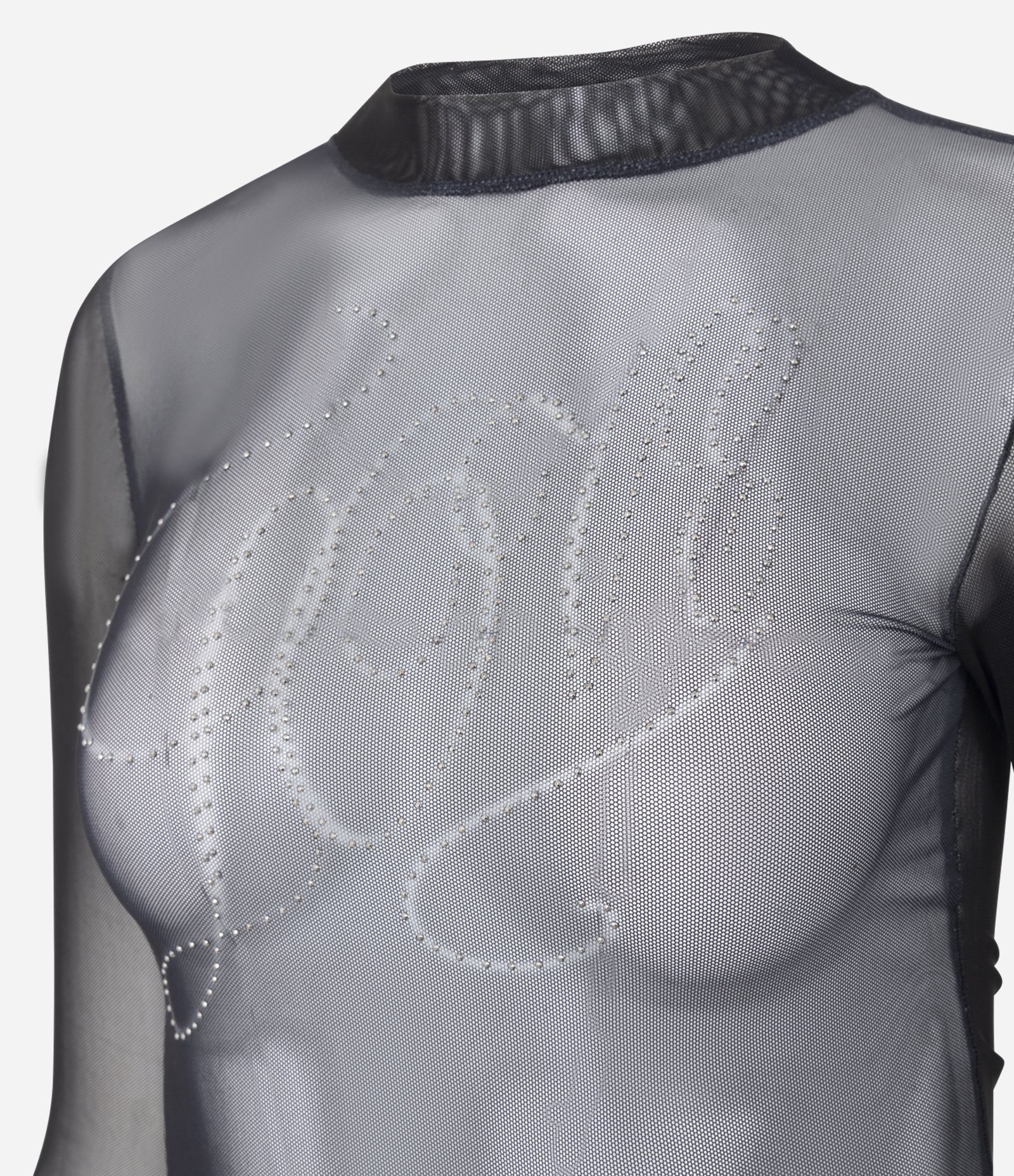 Blusa Manga Longa em Tule com Aplicação Brilhosa em Lettering Love Preto 6
