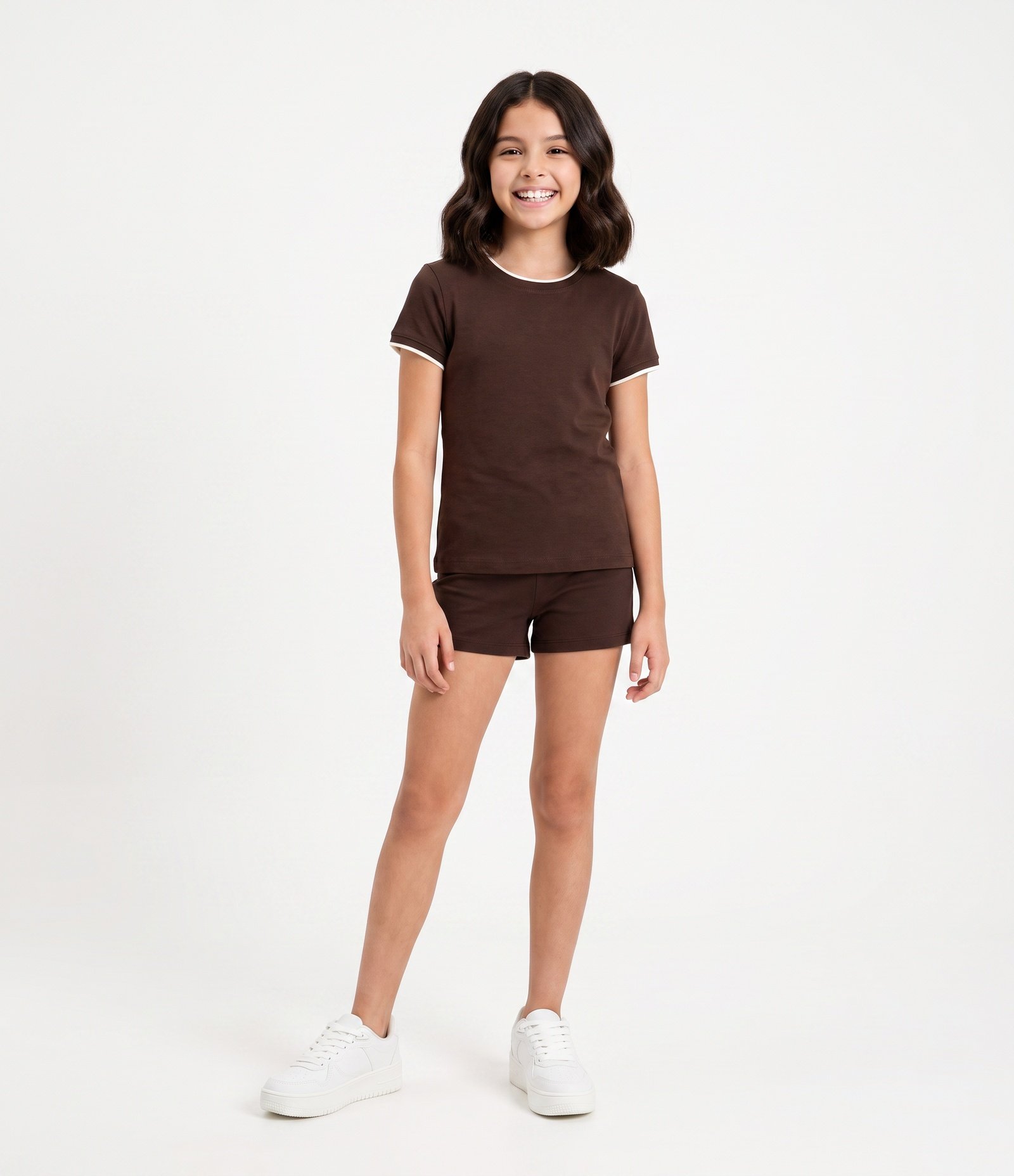 Bermuda Infantil em Cotton com Cós Dobrado - Tam 5 a 16 Anos Marrom 1