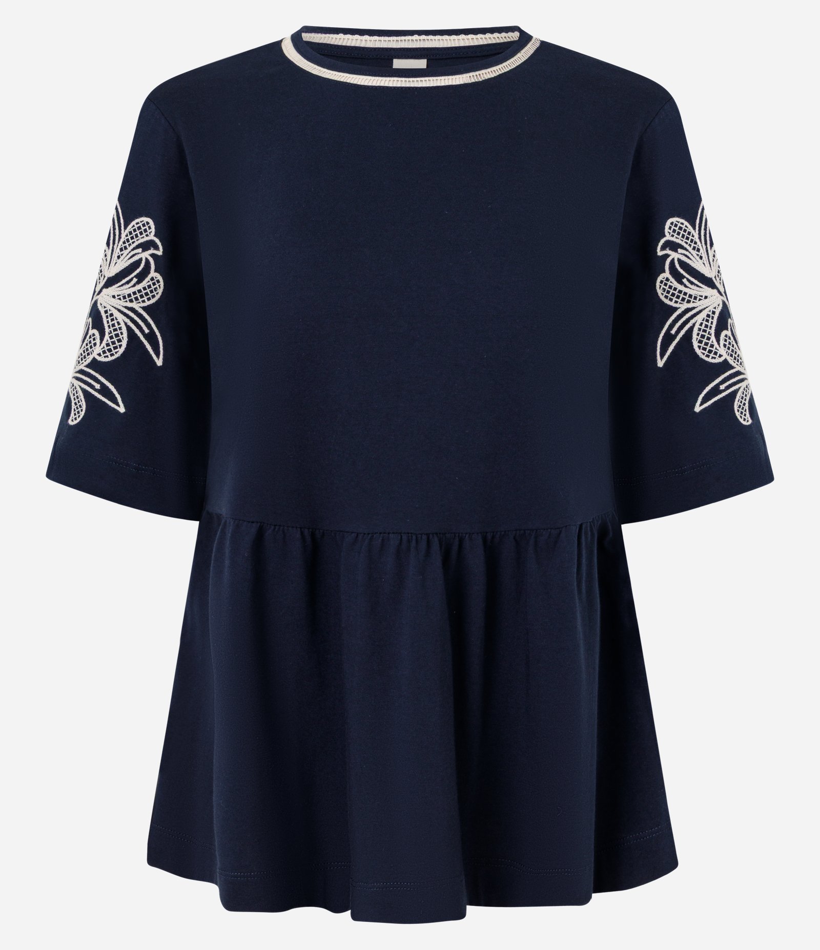 Blusa em Algodão com Bordados Florais nas Mangas Azul 5