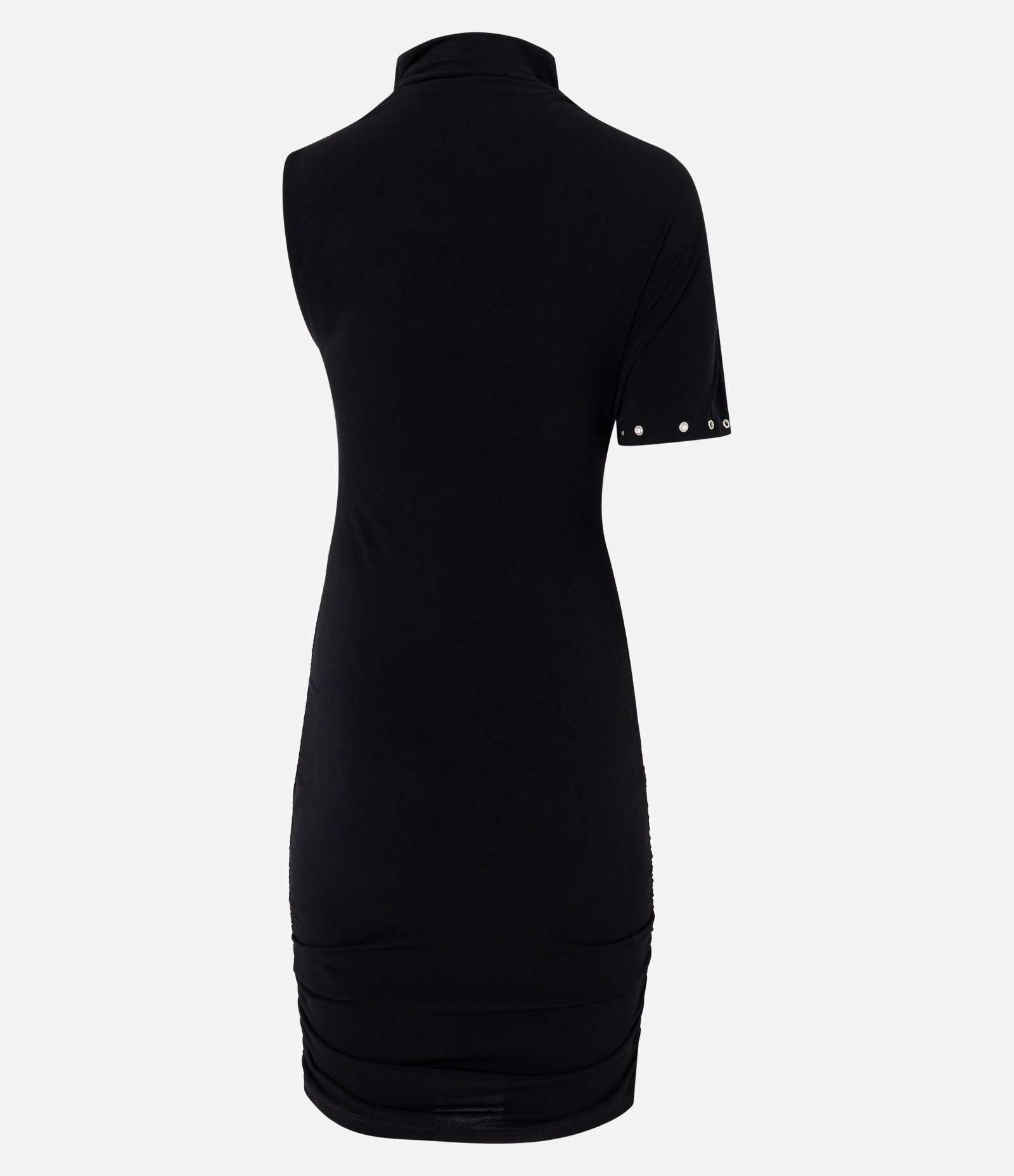 Vestido Ombro Único em Microfibra com Detalhes em Ilhós nas Mangas Preto 6
