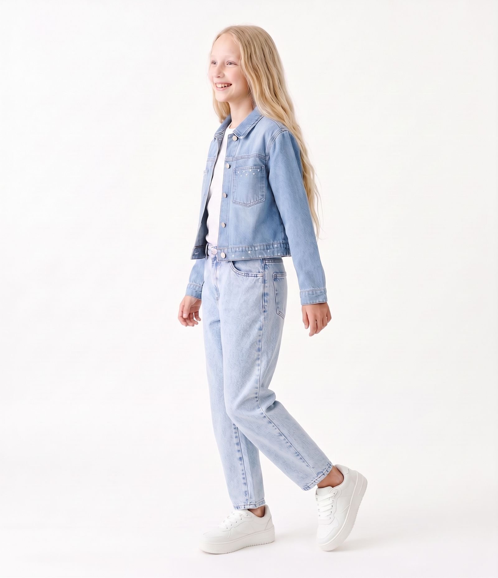 Jaqueta Jeans Infantil com Strass -Tam 5 a 16 Anos Azul 2