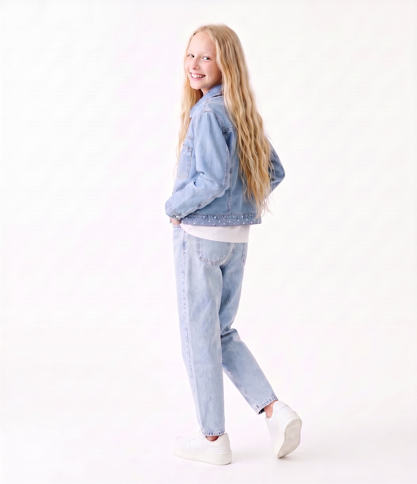 Jaqueta Jeans Infantil com Strass -Tam 5 a 16 Anos Azul 3
