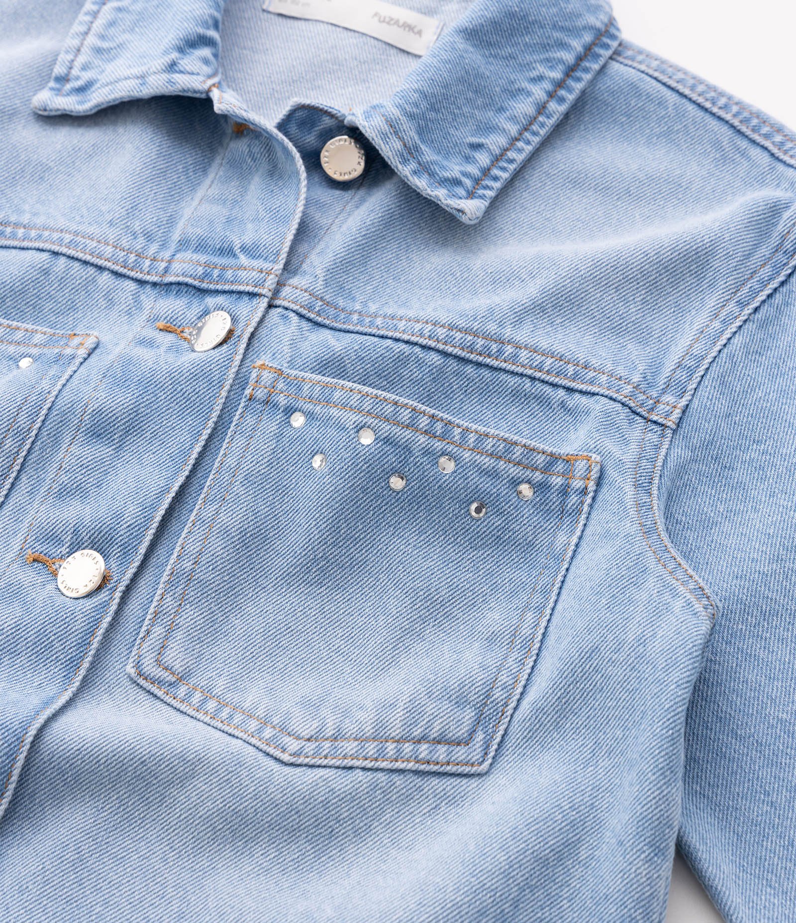 Jaqueta Jeans Infantil com Strass -Tam 5 a 16 Anos Azul 7