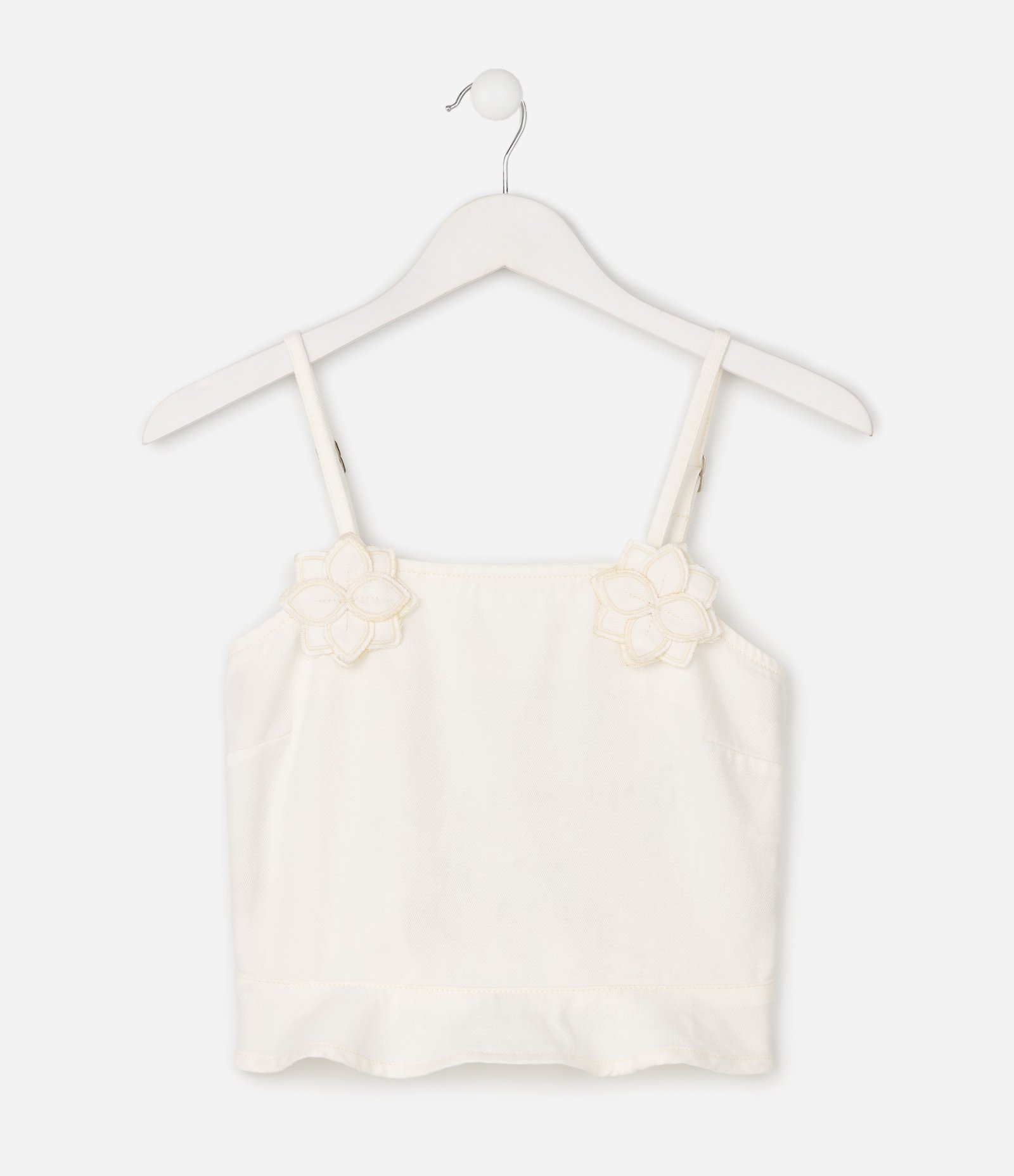 Blusa Infantil em Algodão com Aplicações Florais e Lastex Tam 5 a 16 Anos Bege 3
