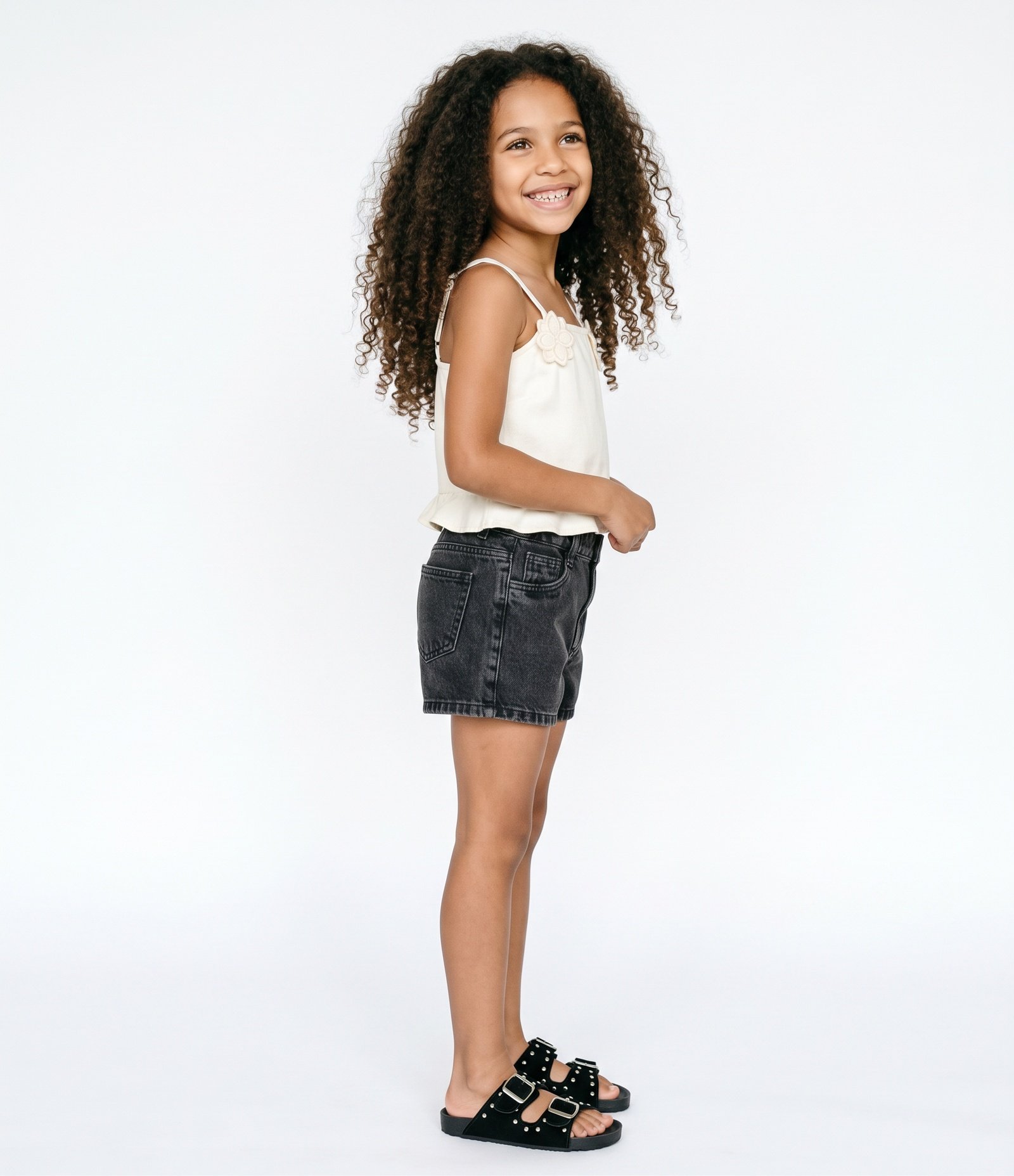 Blusa Infantil em Algodão com Aplicações Florais e Lastex Tam 5 a 16 Anos Bege 2