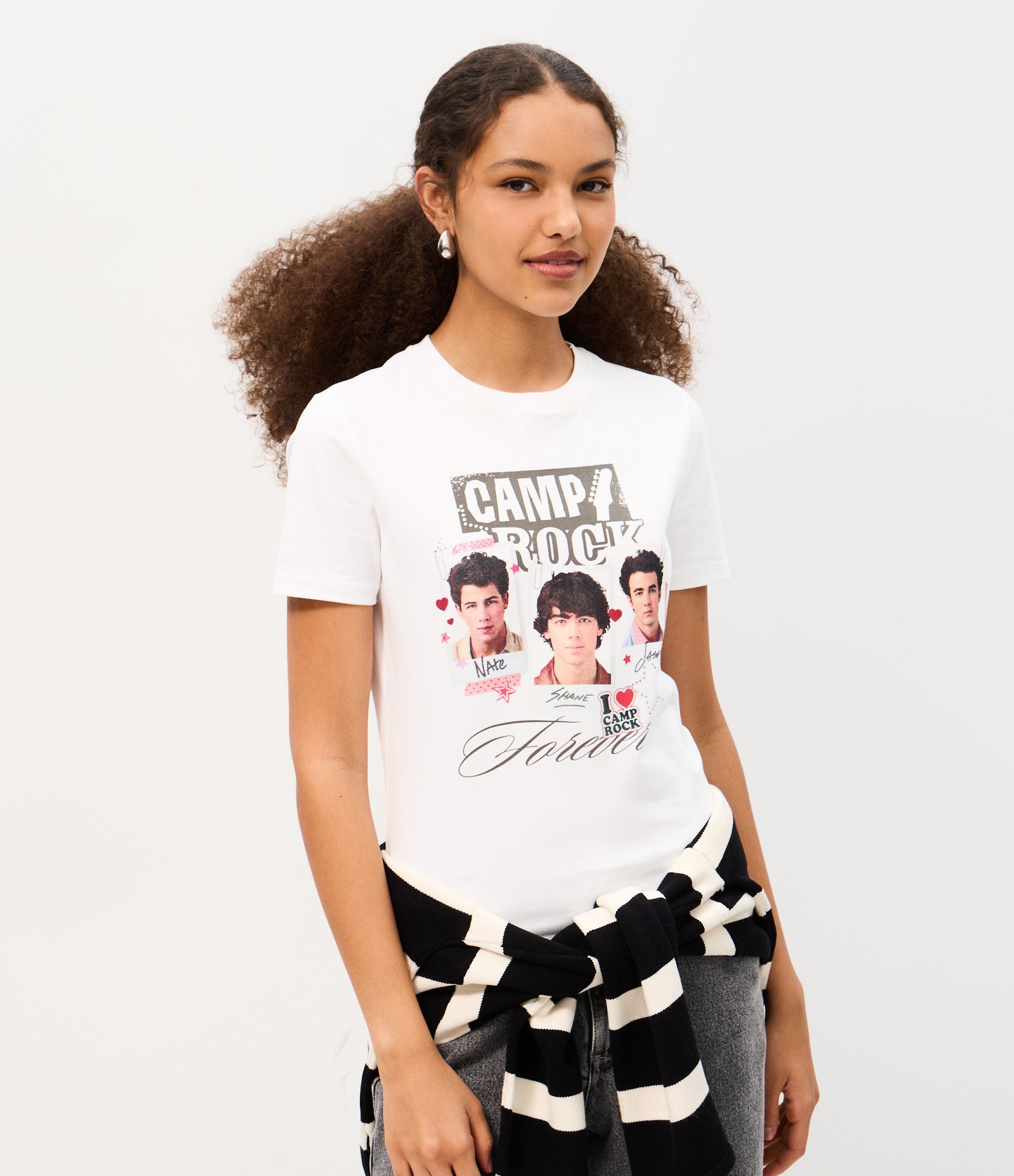 Camiseta Justinha em Algodão com Estampa Camp Rock Branco 1