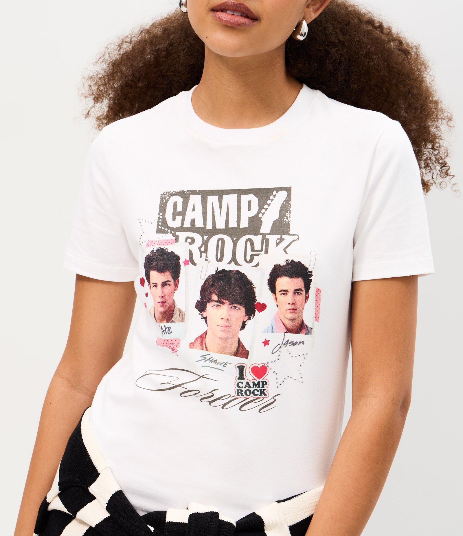 Camiseta Justinha em Algodão com Estampa Camp Rock Branco 3