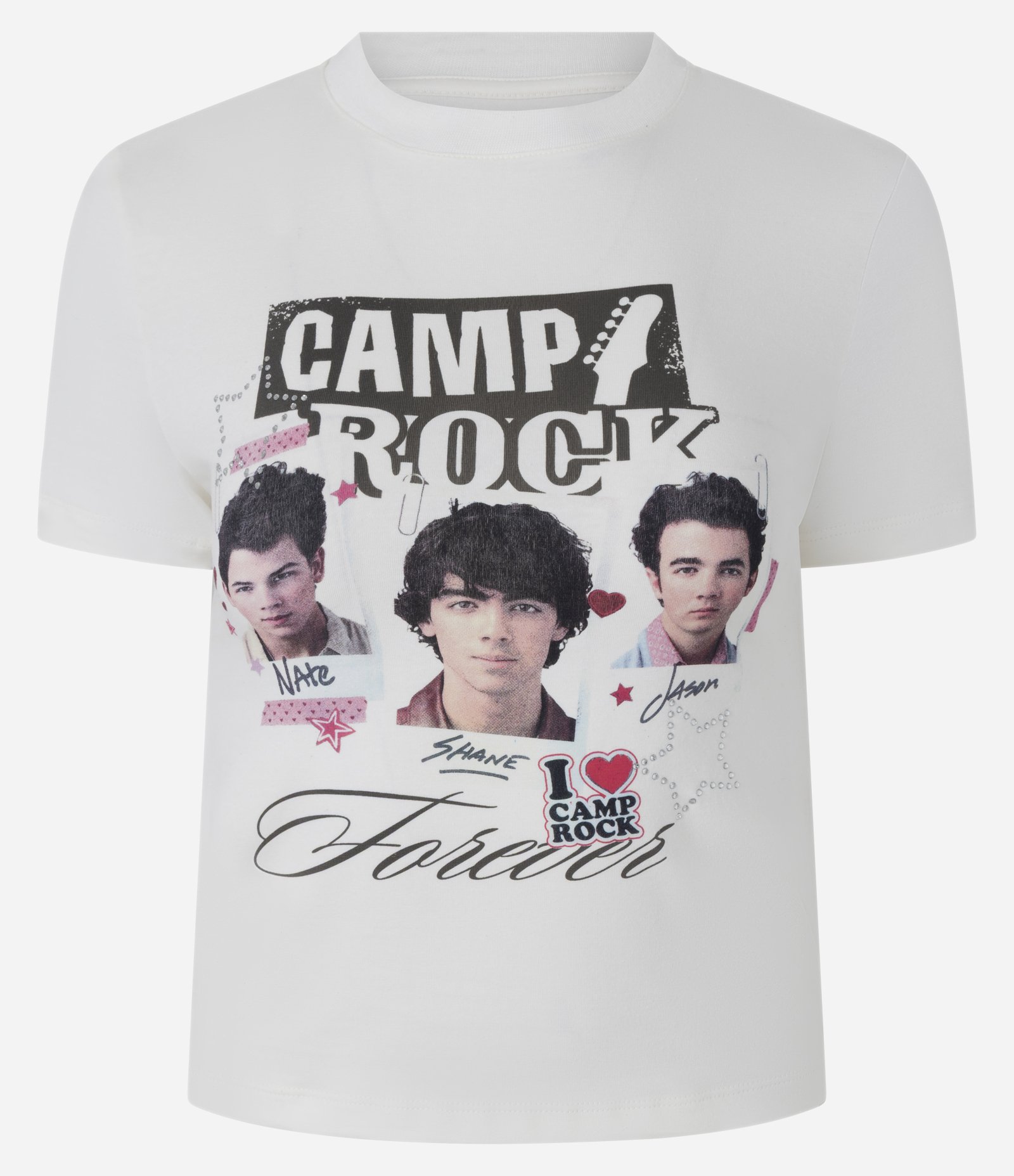 Camiseta Justinha em Algodão com Estampa Camp Rock Branco 5