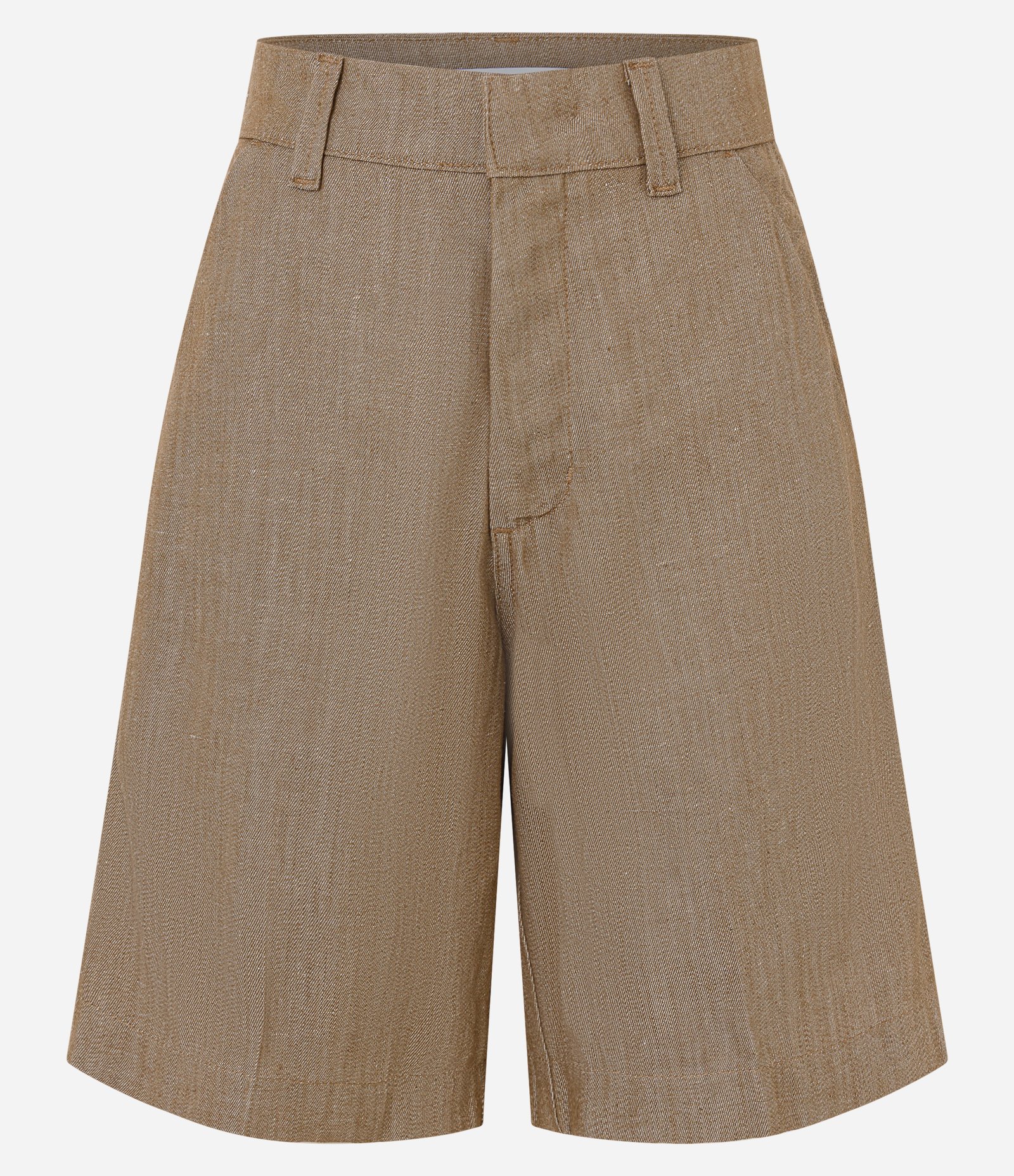 Short Midi em Jeans Alfaiatado com Fecho de Gancho Bege 6
