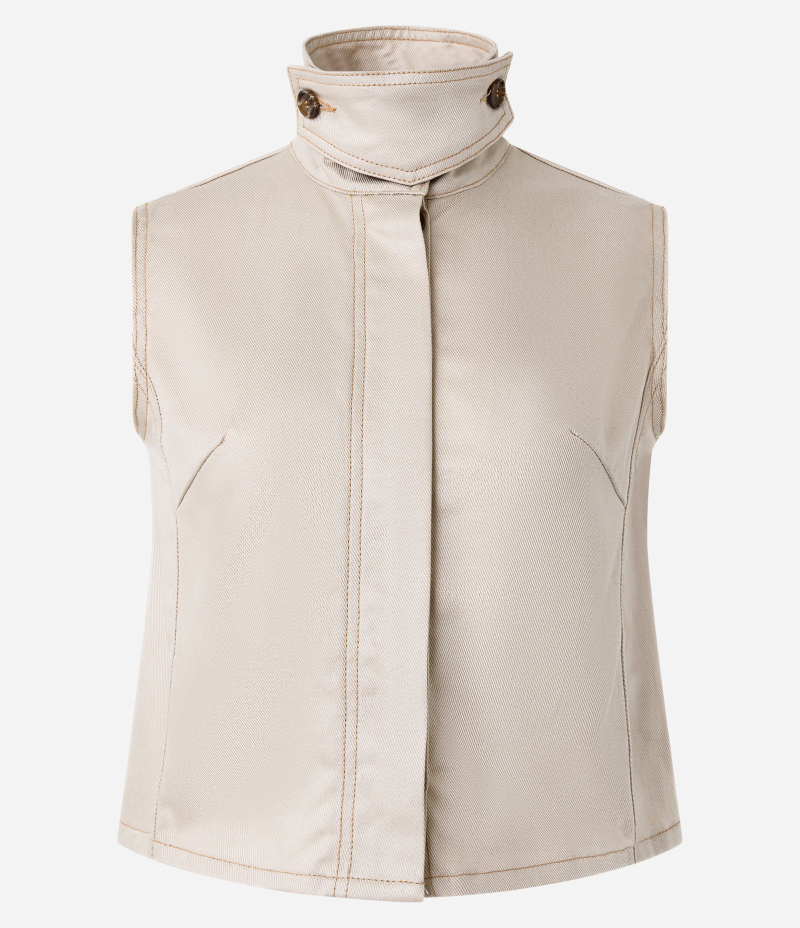 Blusa em Sarja com Funnel Neck e Botão Diferenciado Bege 5