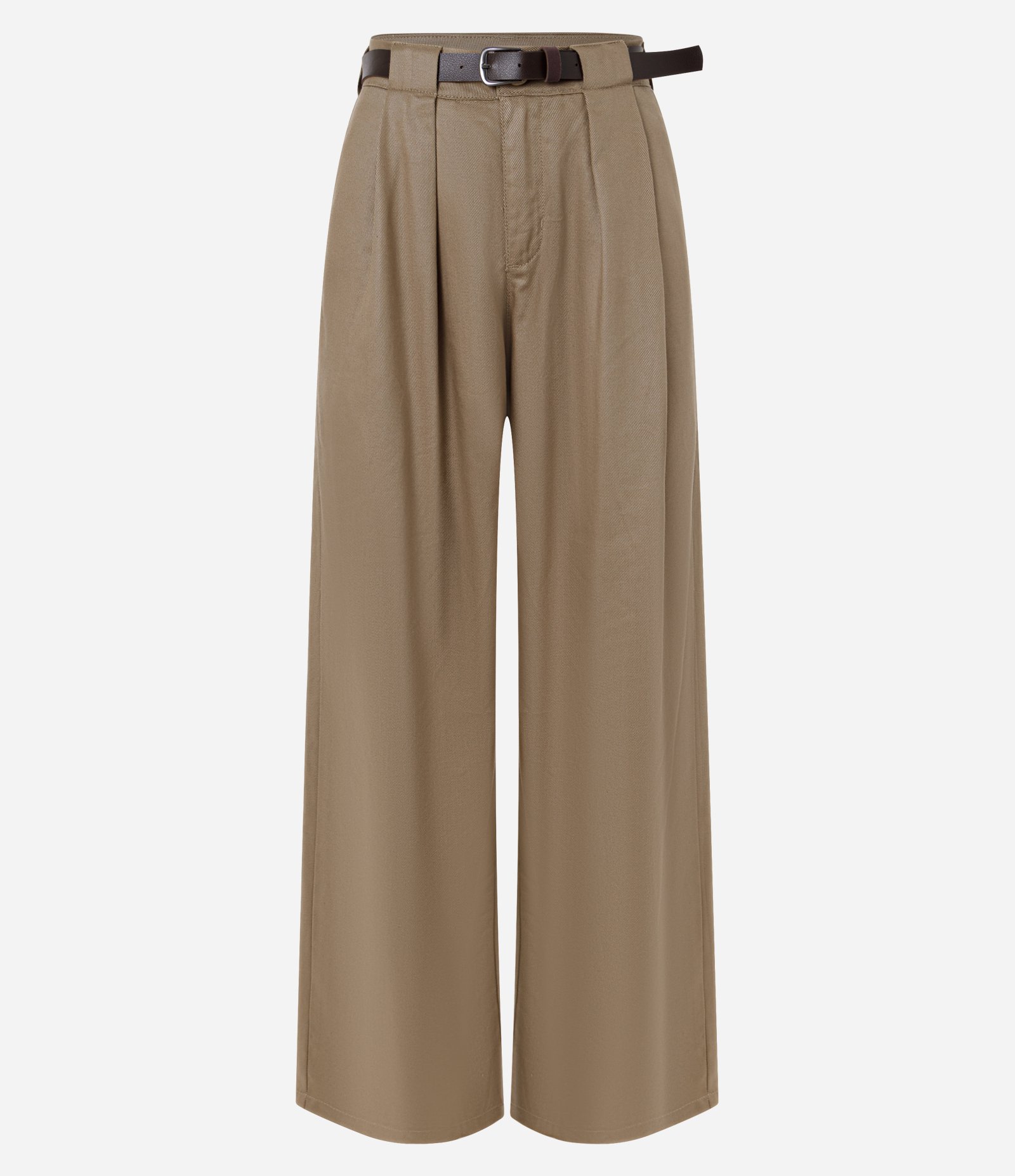Calça Wide em Sarja Alfaiatada com Cinto Marrom 1