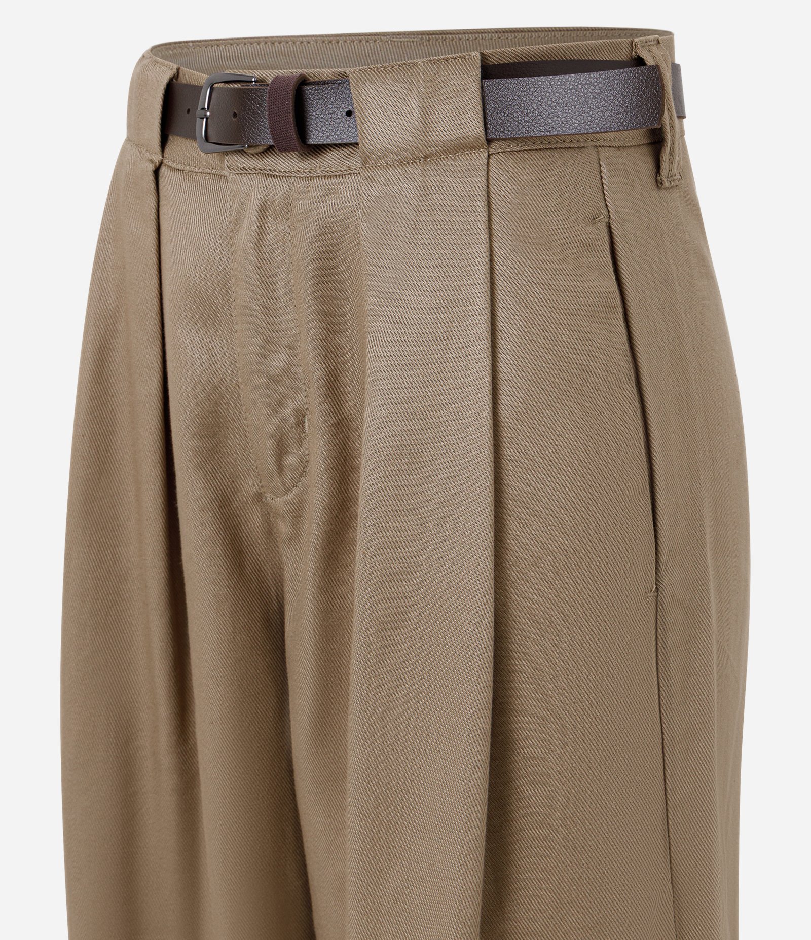 Calça Wide em Sarja Alfaiatada com Cinto Marrom 2