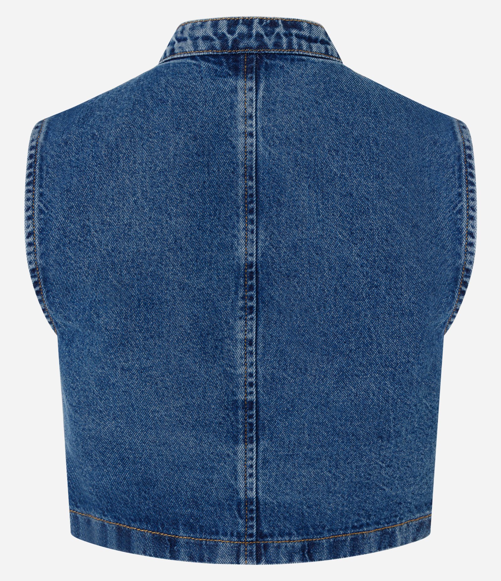 Blusa Cropped em Jeans com Gola Mandarim e Botões Frontais Azul 6