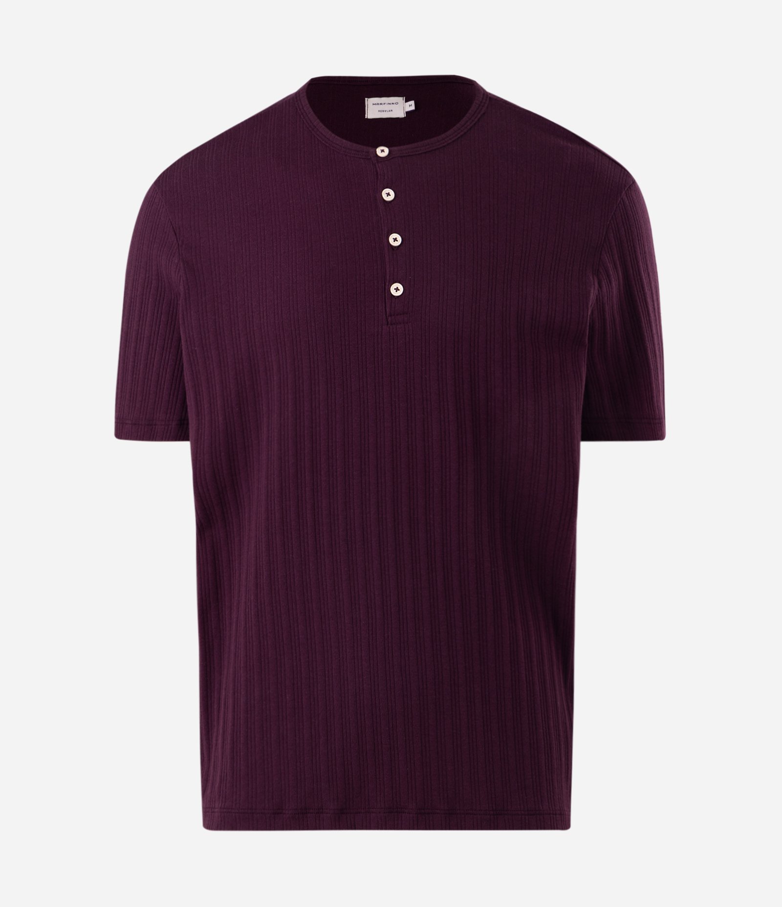 Camiseta Regular em Algodão Texturizada Henley com Botões Vinho 5