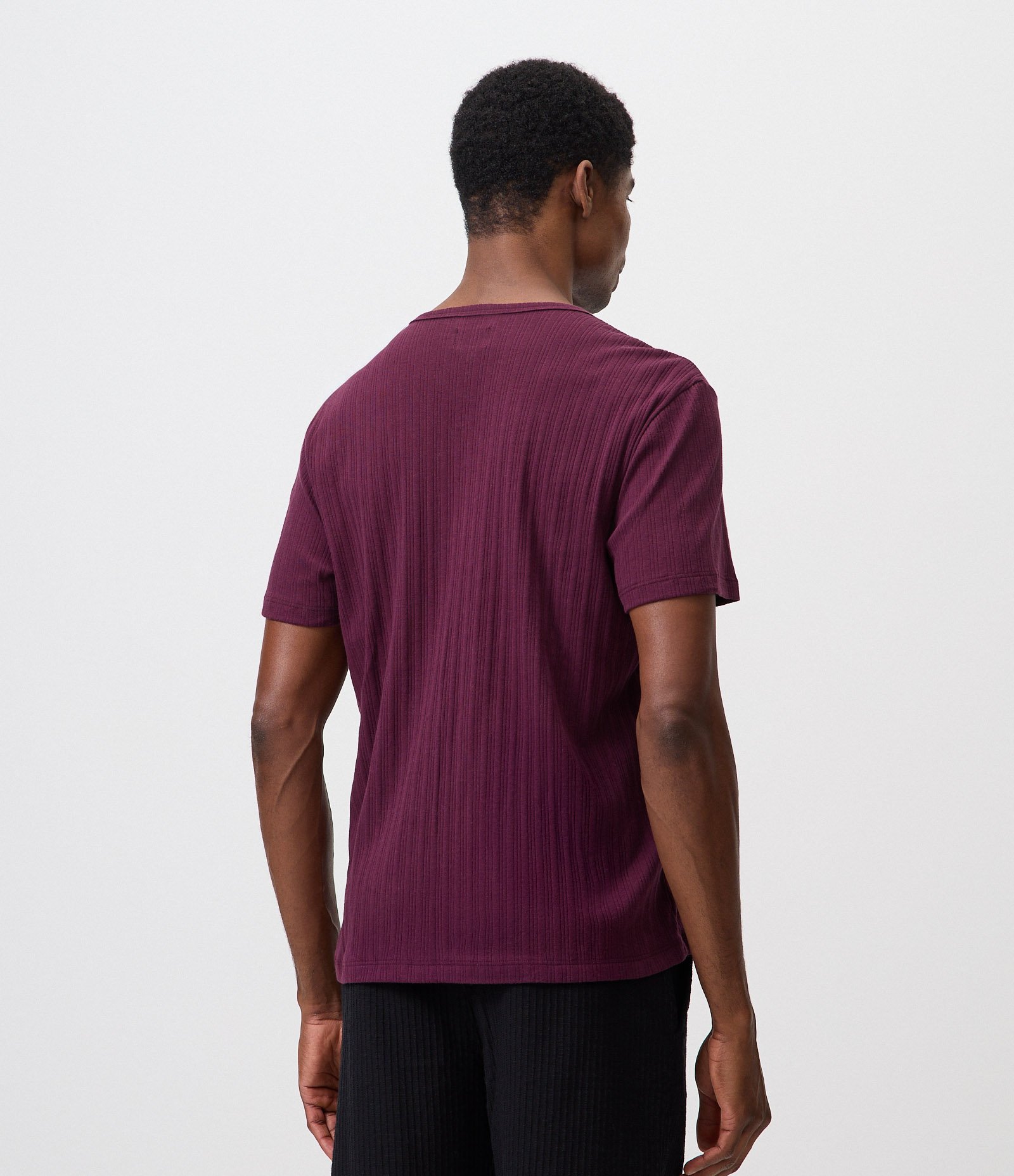 Camiseta Regular em Algodão Texturizada Henley com Botões Vinho 3