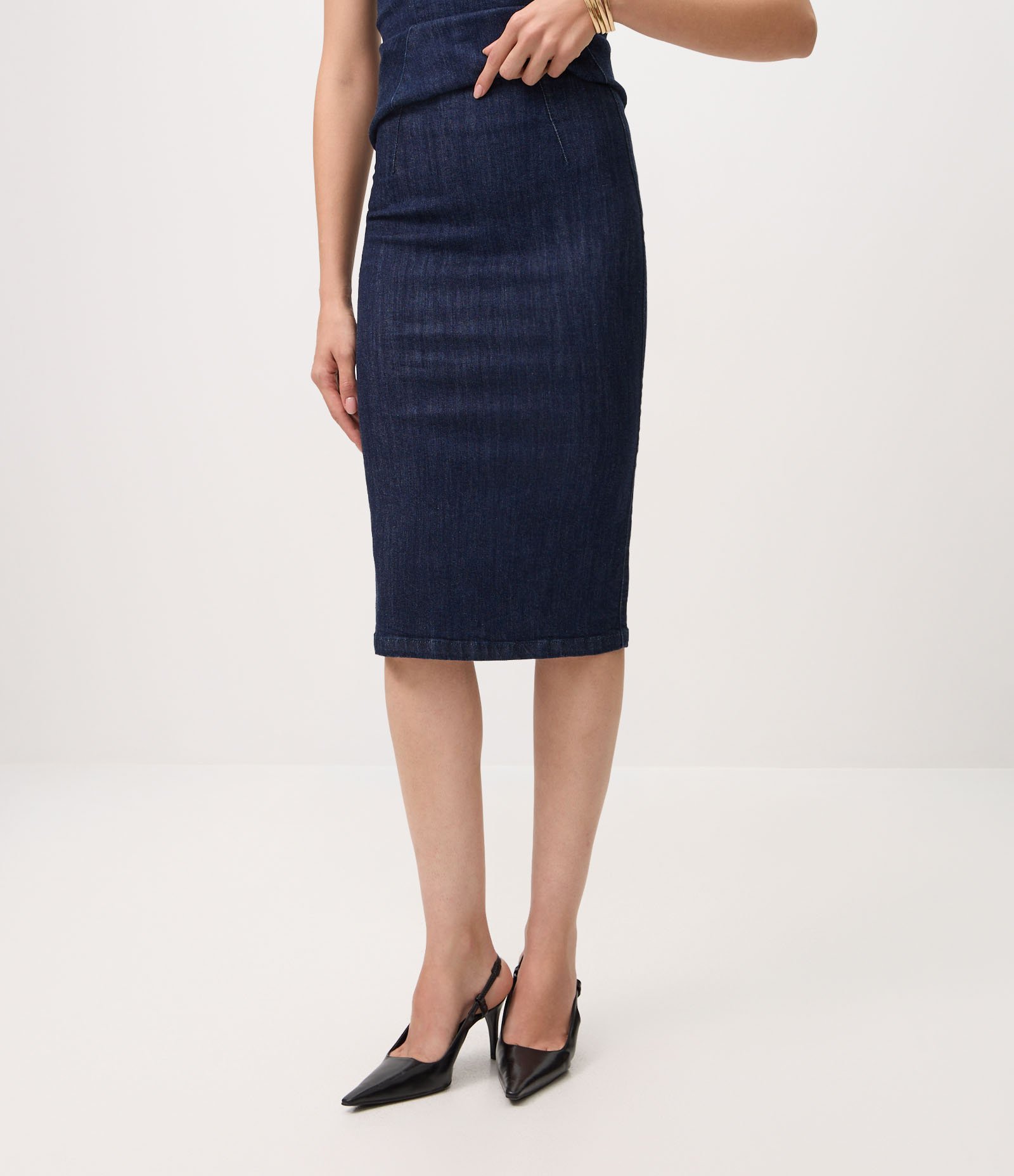 Saia Lápis em Jeans com Fenda Azul Escuro 3