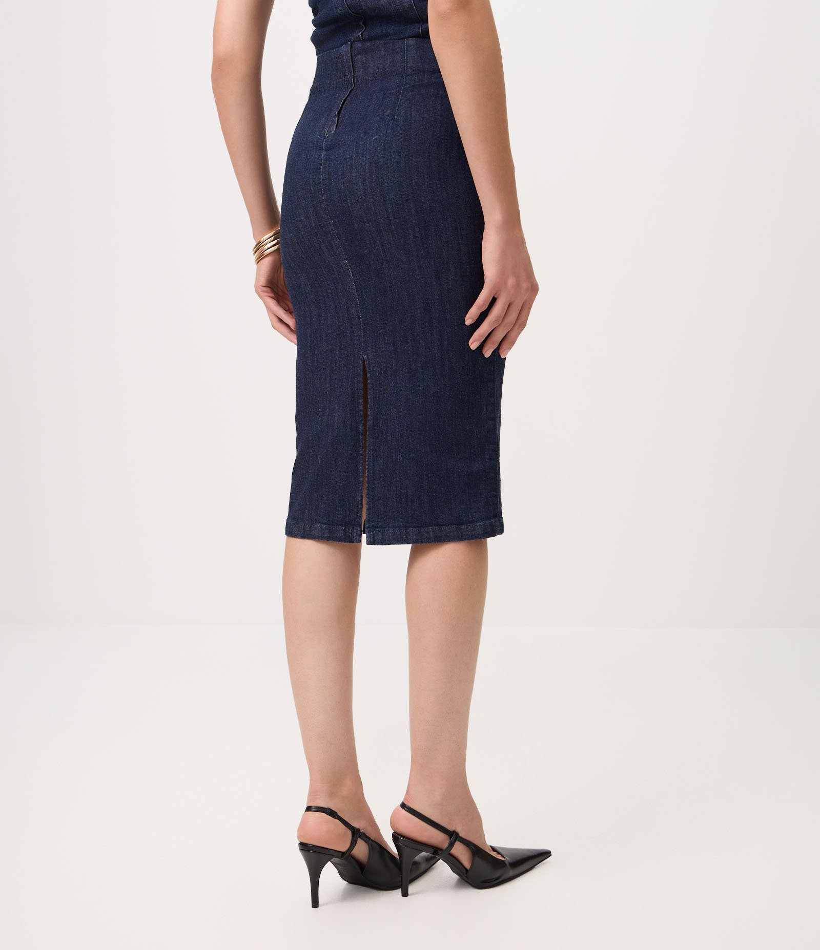 Saia Lápis em Jeans com Fenda Azul Escuro 5