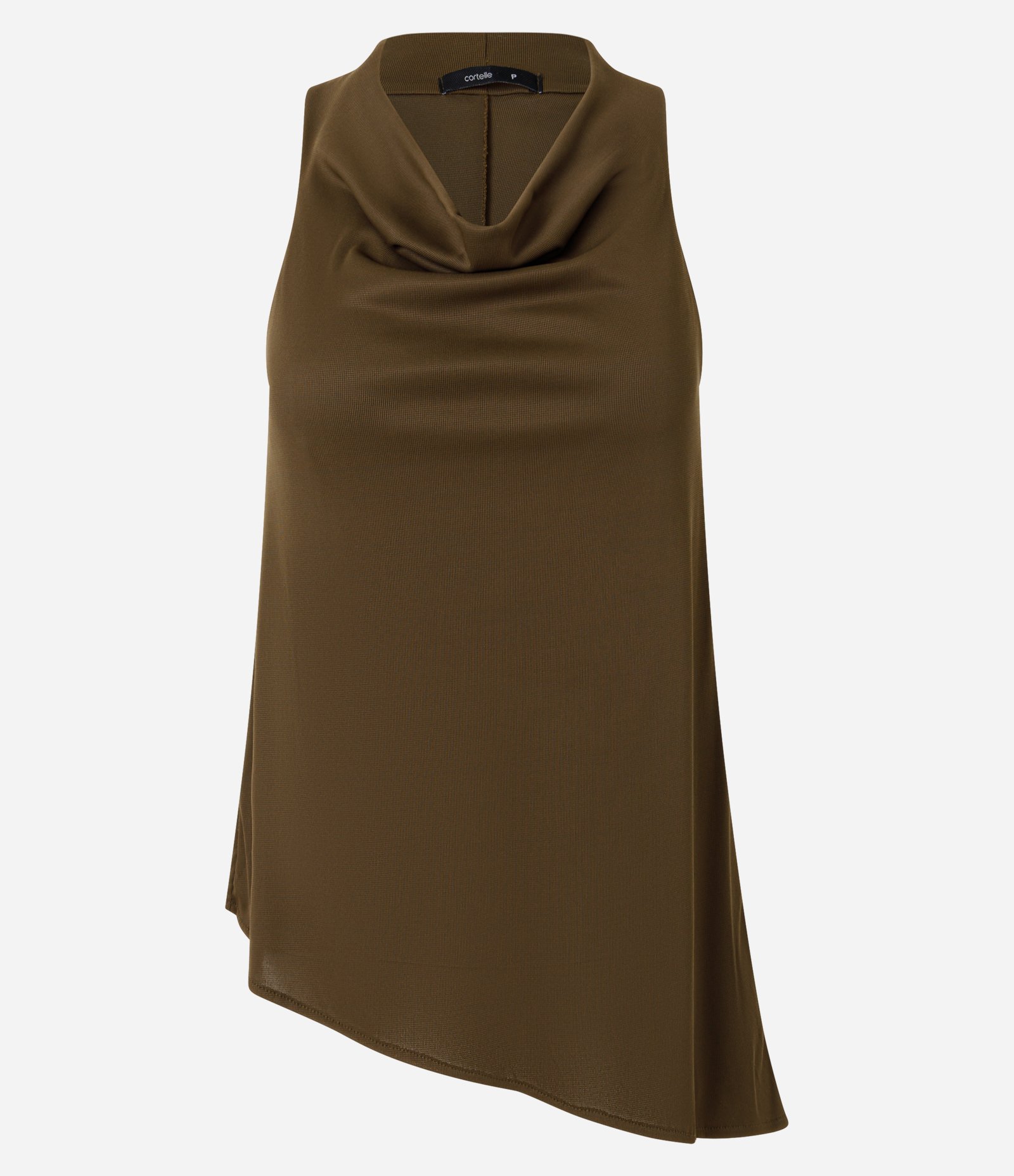 Blusa Ajustada em Ribana com Barra Assimétrica e Gola Halter Marrom 5