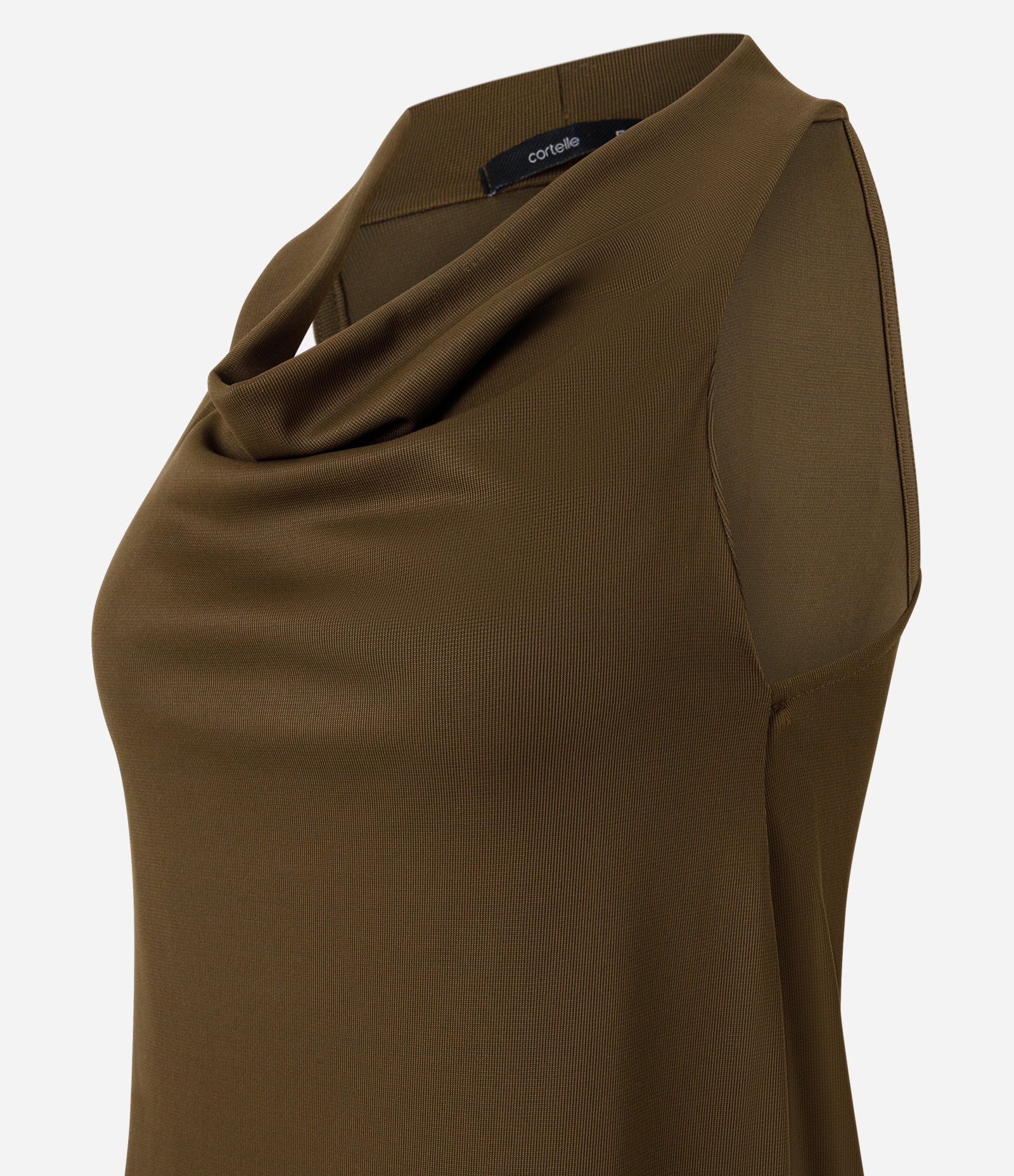 Blusa Ajustada em Ribana com Barra Assimétrica e Gola Halter Marrom 6