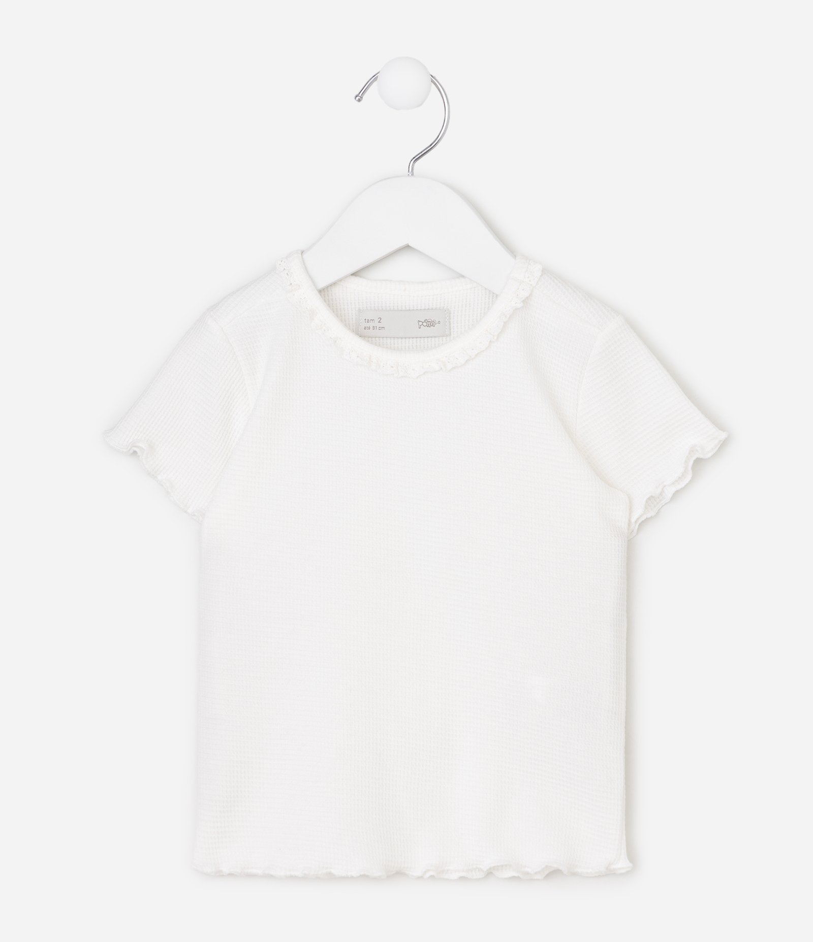 Camiseta Slim em Ribana com Babadinho na Gola - Tam 1 a 6 Anos Branco 2