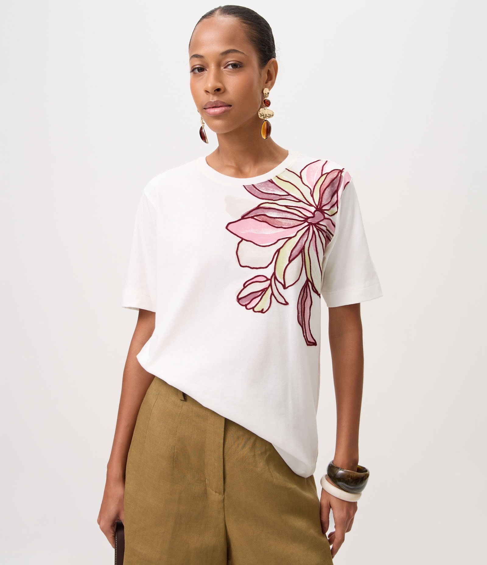 Blusa Em Algodão com Bordado Floral Localizado Branco 1