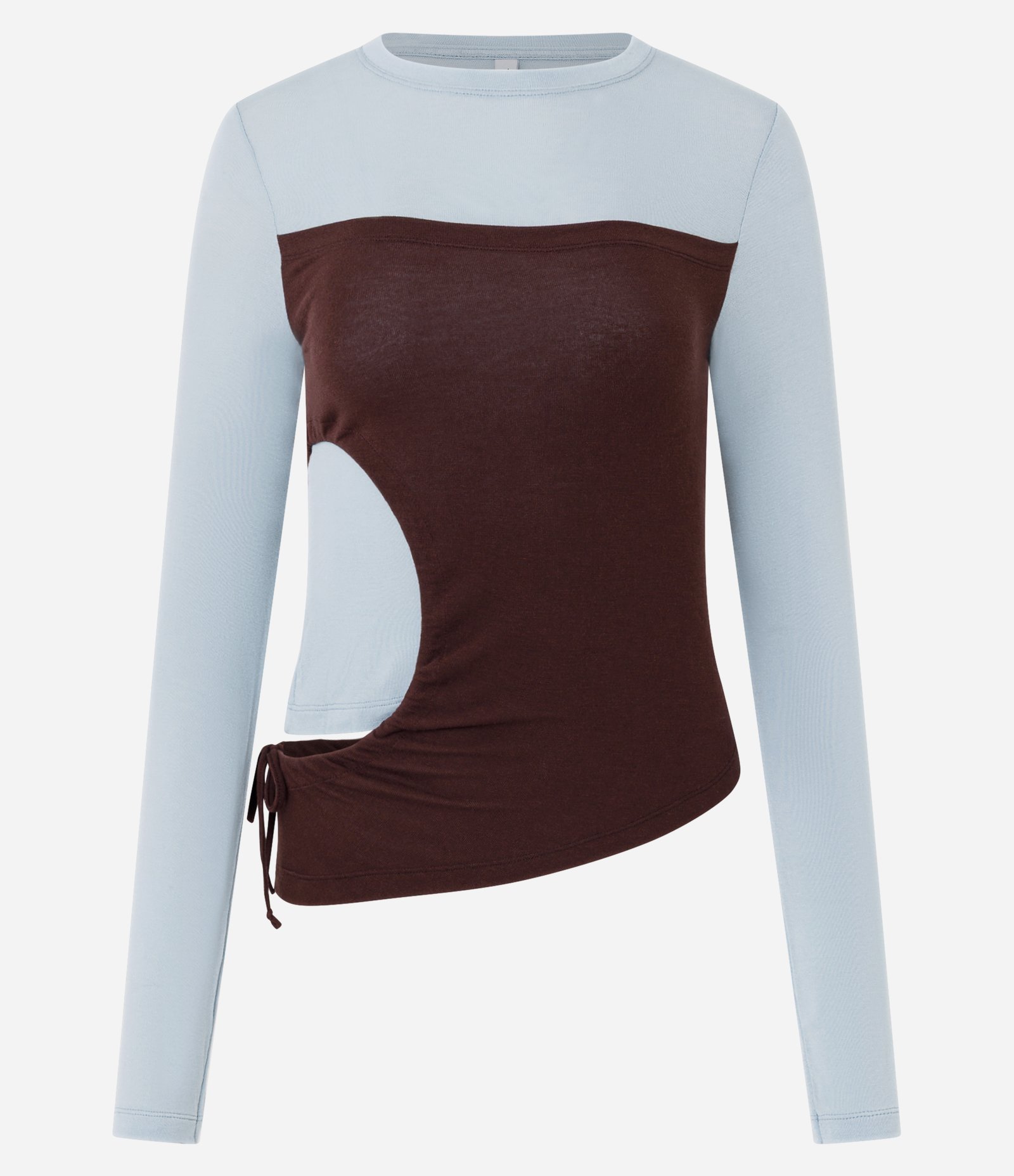 Blusa com Sobreposição Assimétrica e Recorte Lateral Azul/Marrom 5