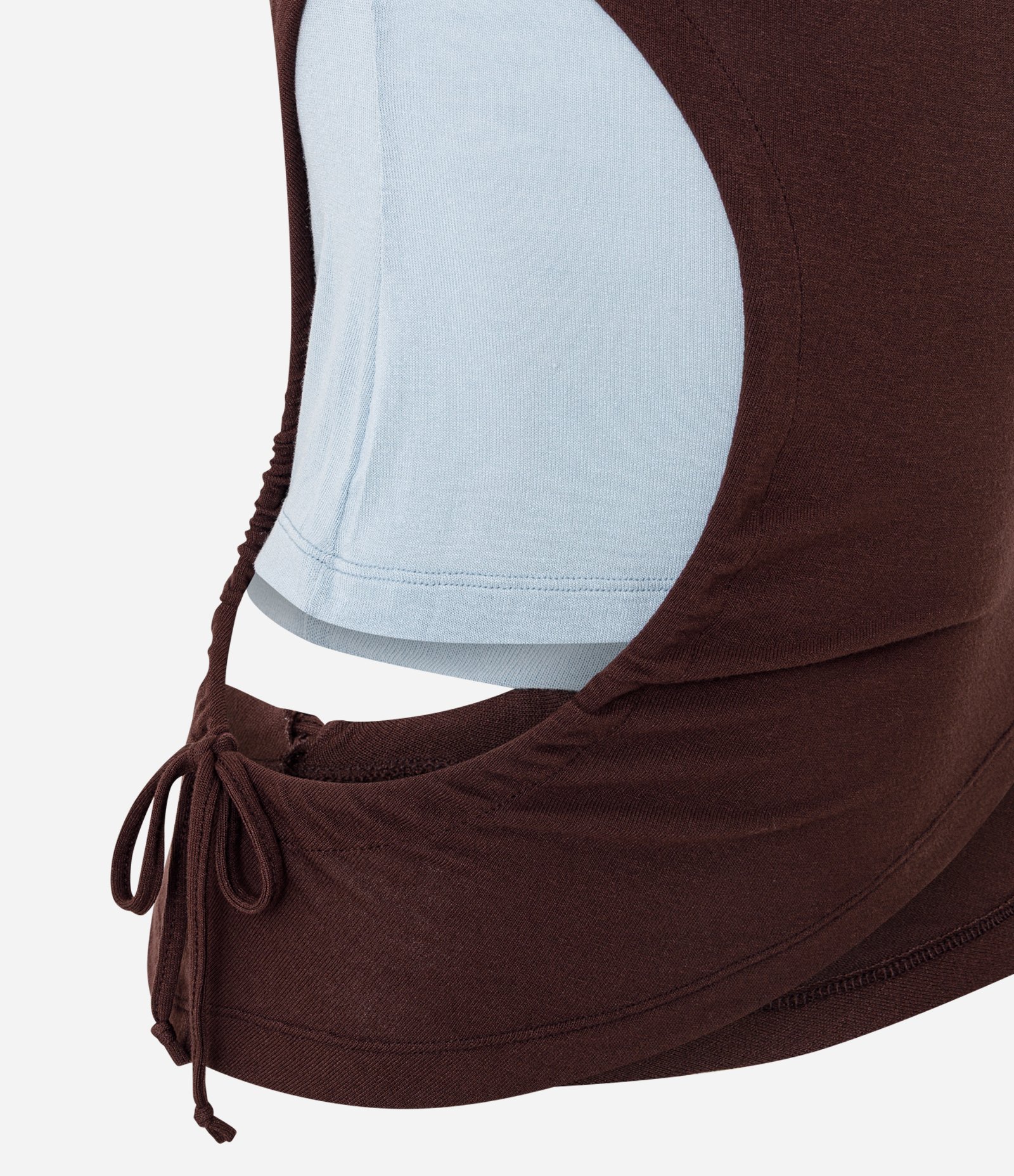 Blusa com Sobreposição Assimétrica e Recorte Lateral Azul/Marrom 7
