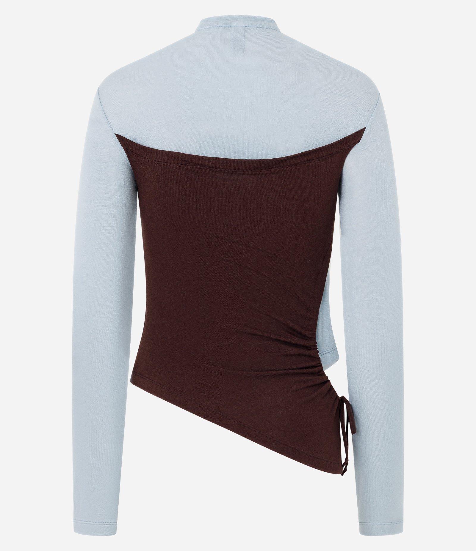 Blusa com Sobreposição Assimétrica e Recorte Lateral Azul/Marrom 8