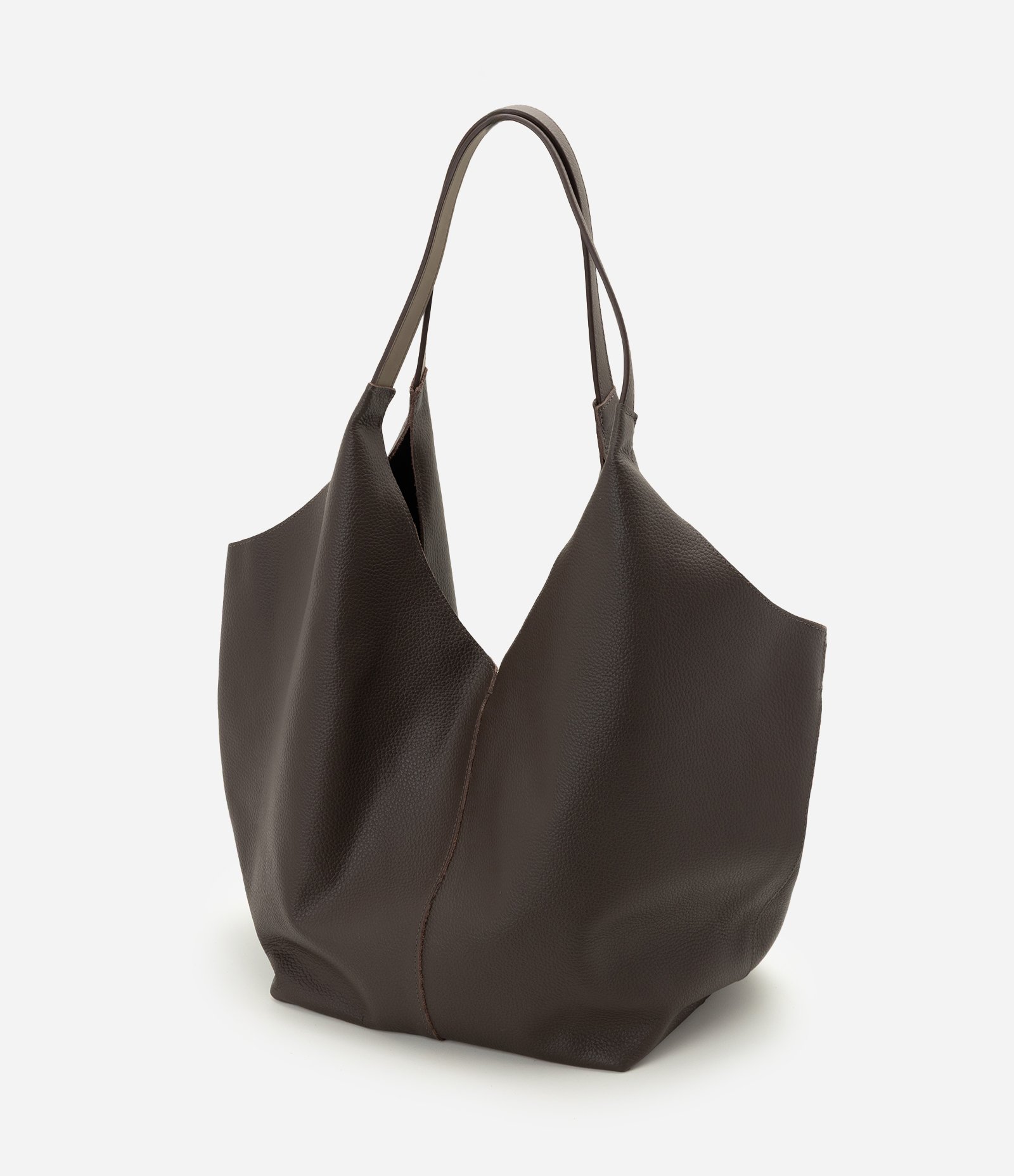 Bolsa Hobo Grande em Couro com Fechamento por Mosquetão Marrom 1