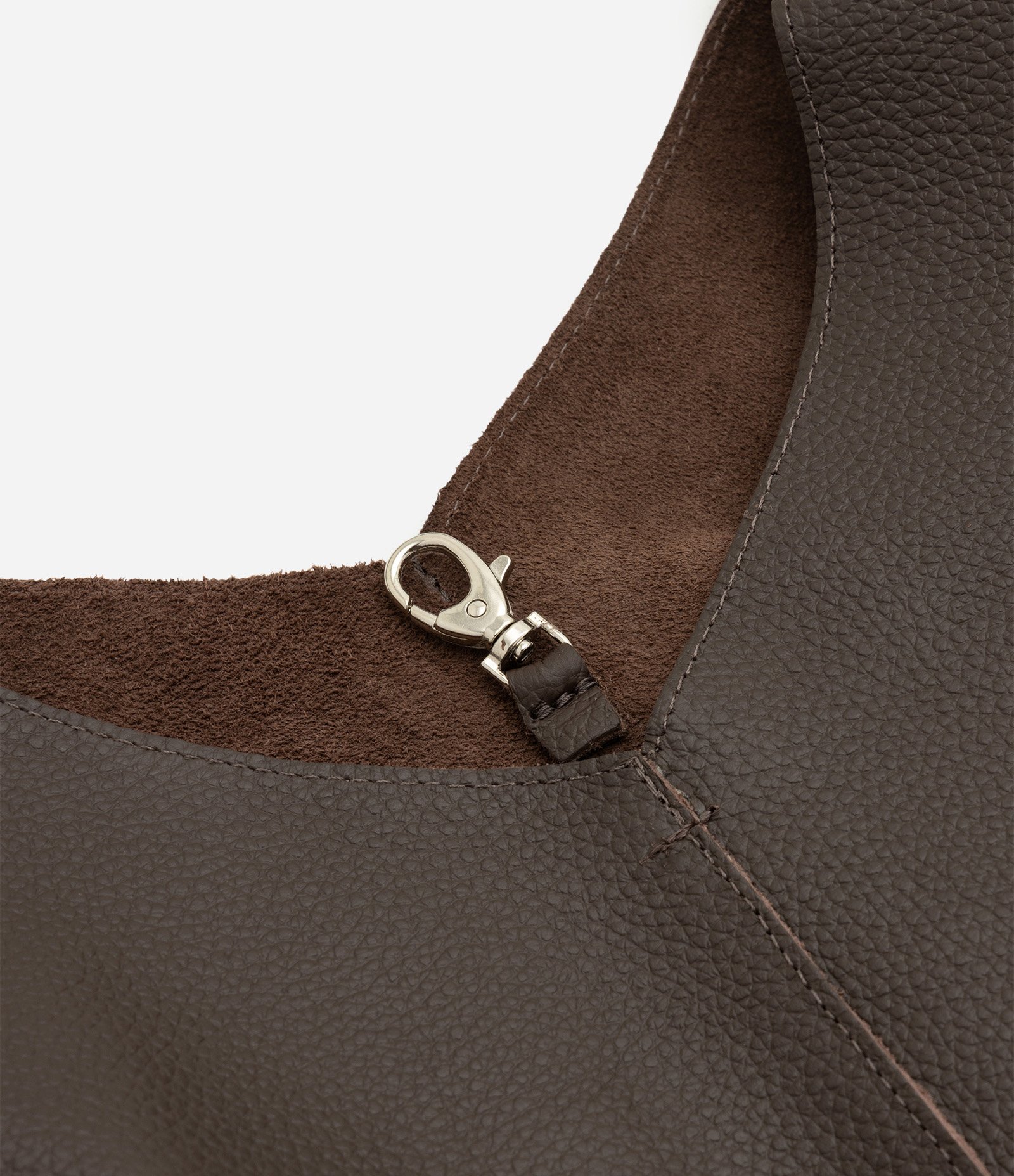 Bolsa Hobo Grande em Couro com Fechamento por Mosquetão Marrom 2