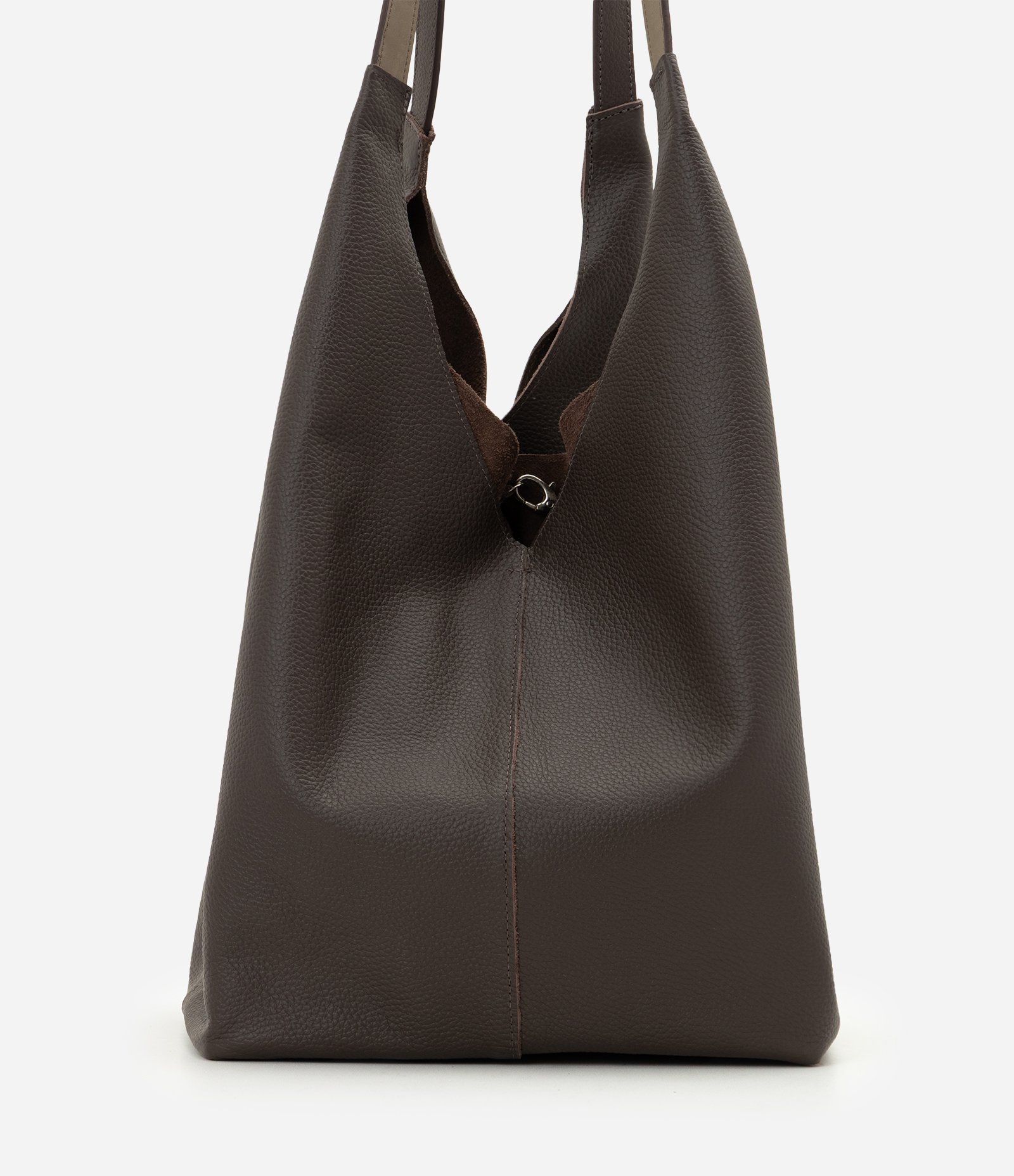 Bolsa Hobo Grande em Couro com Fechamento por Mosquetão Marrom 4