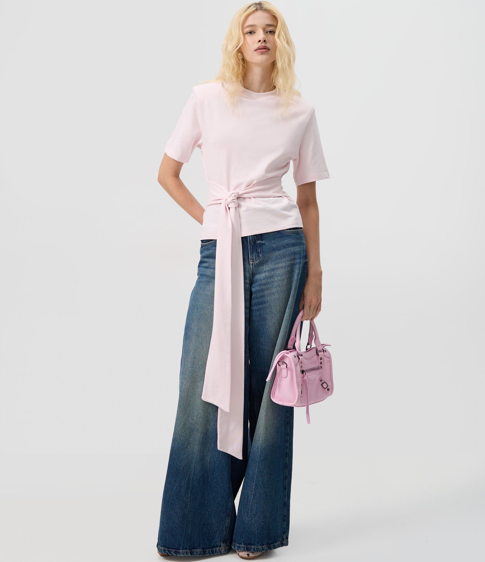 Blusa Baby Look em Algodão com Faixa para Amarração Rosa 2