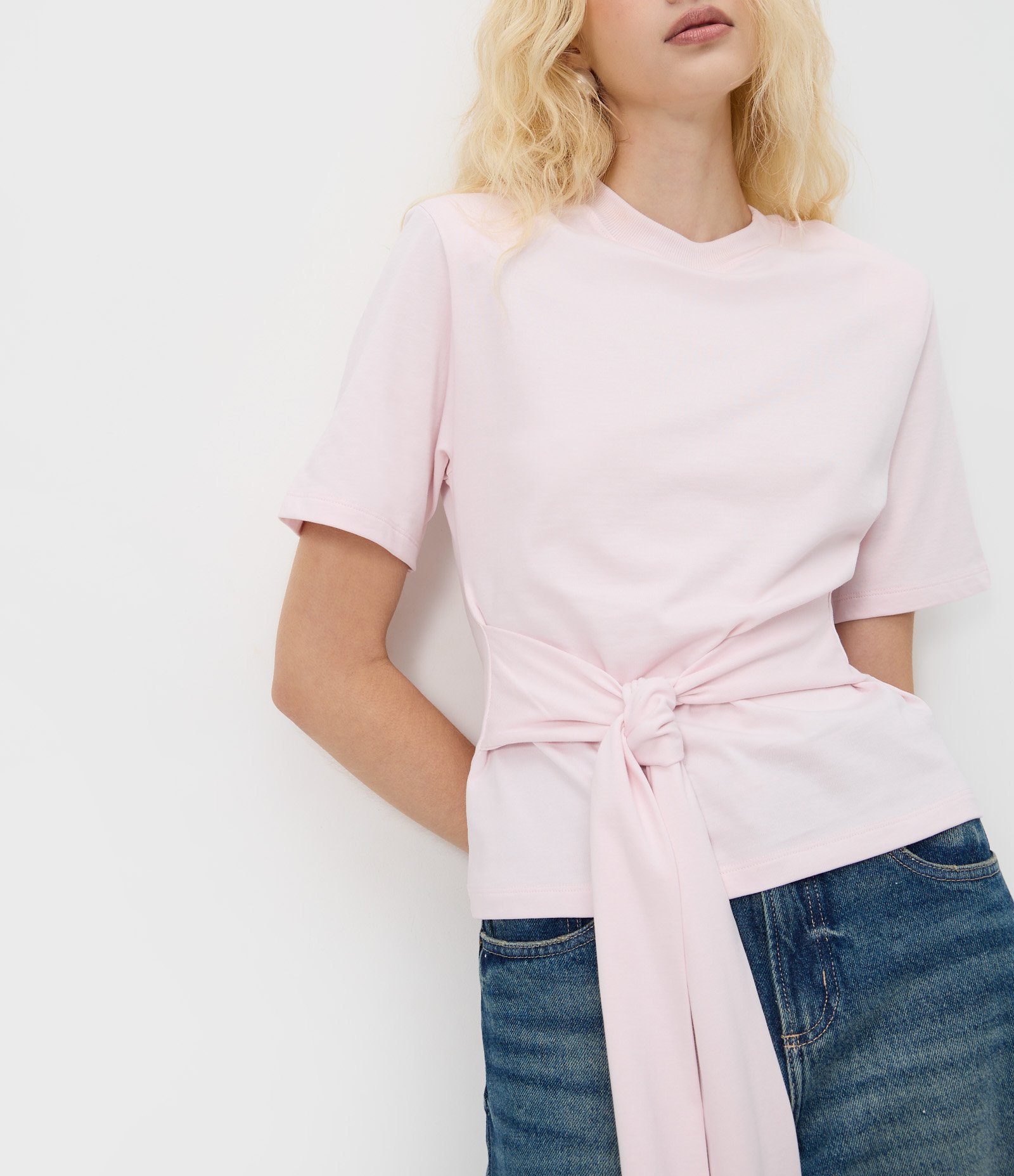 Blusa Baby Look em Algodão com Faixa para Amarração Rosa 3