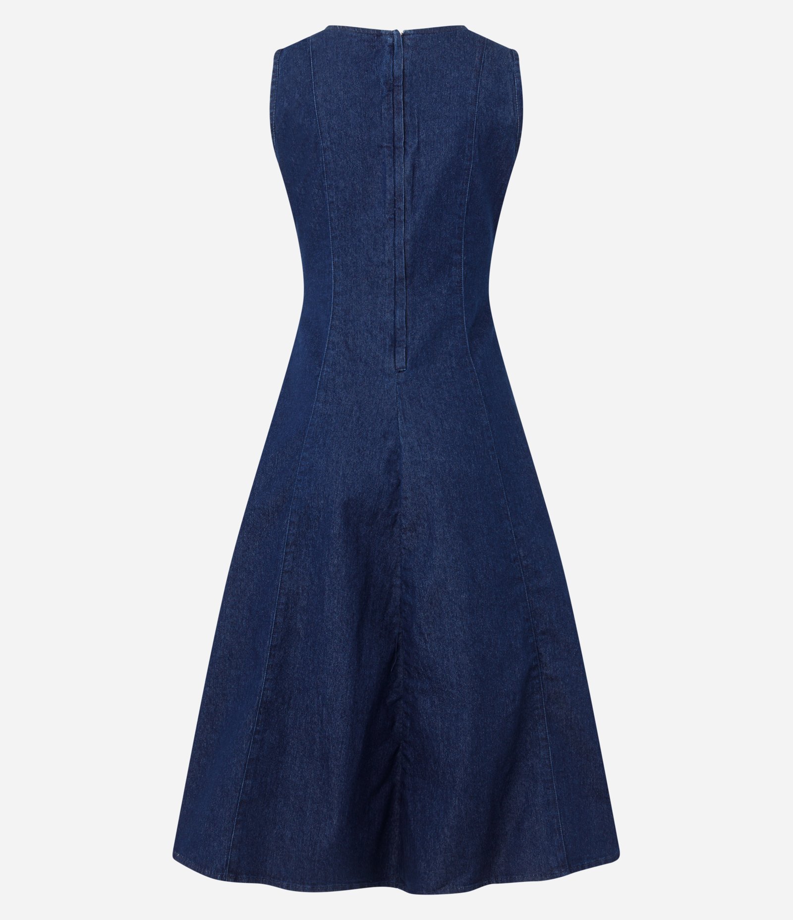 Vestido Midi em Jeans com Recortes e Gola Redonda Azul 2