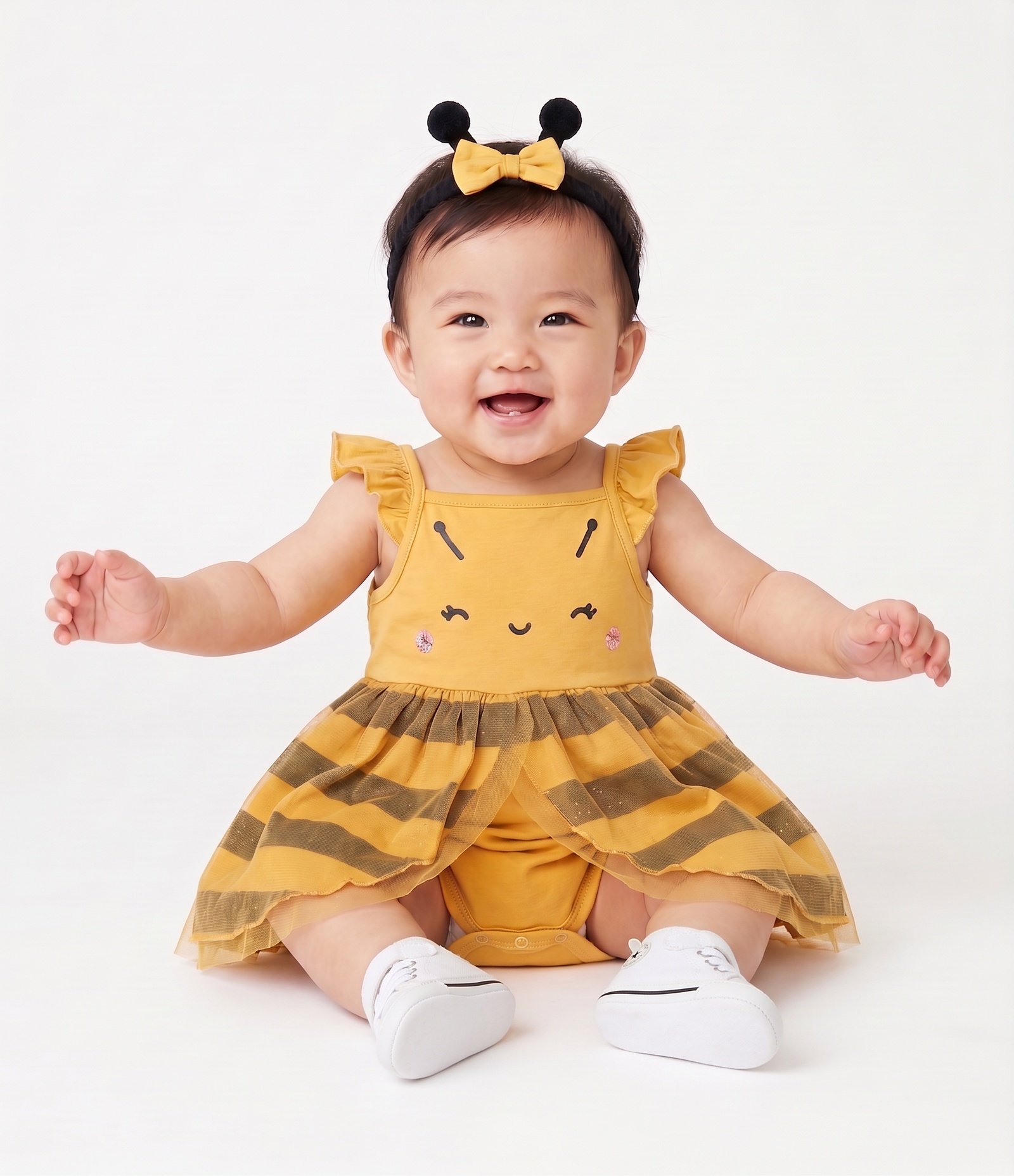 Vestido Body Bebê de Abelhinha - Tam RN a 18 Meses Amarelo 1