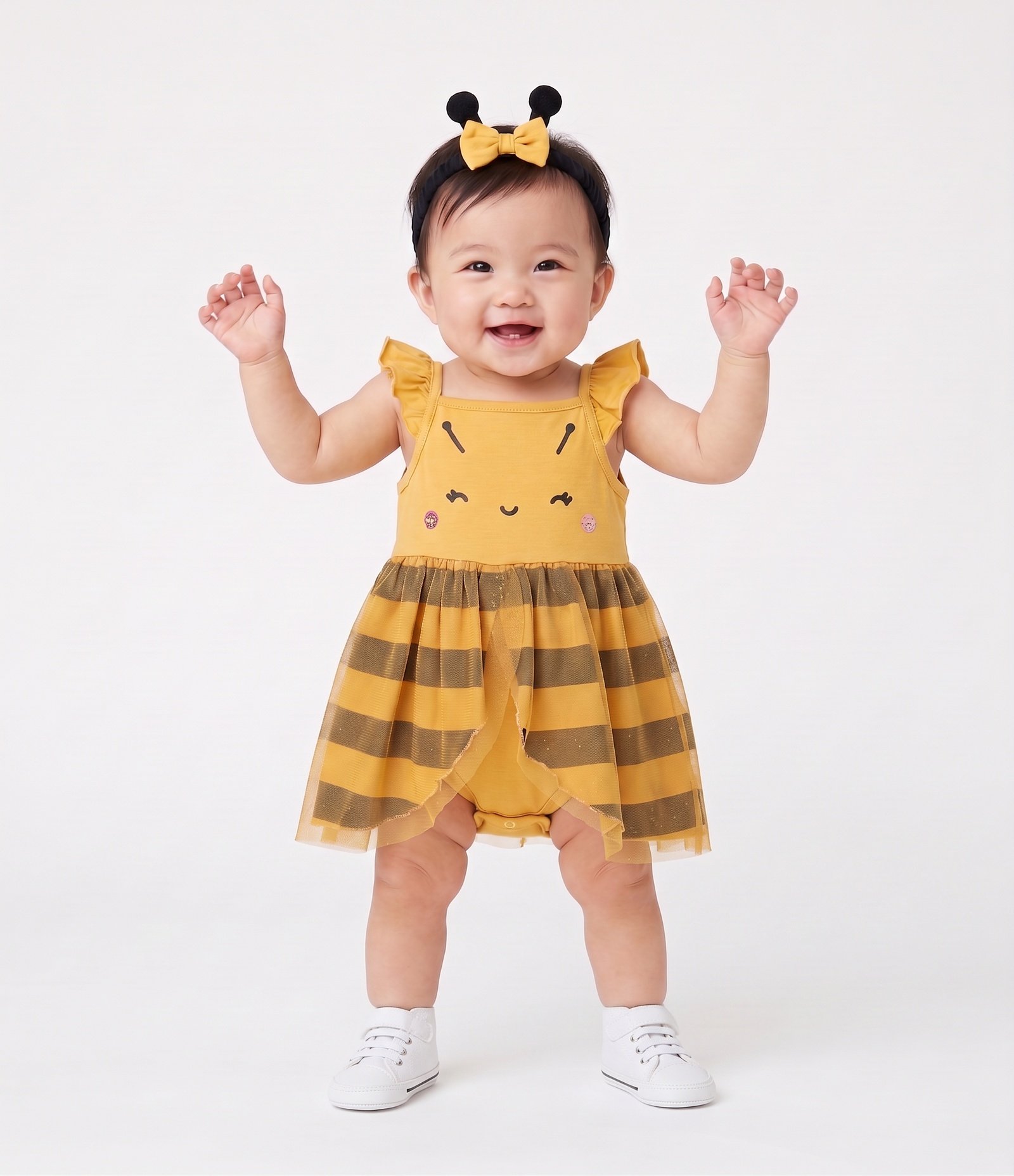 Vestido Body Bebê de Abelhinha - Tam RN a 18 Meses Amarelo 2