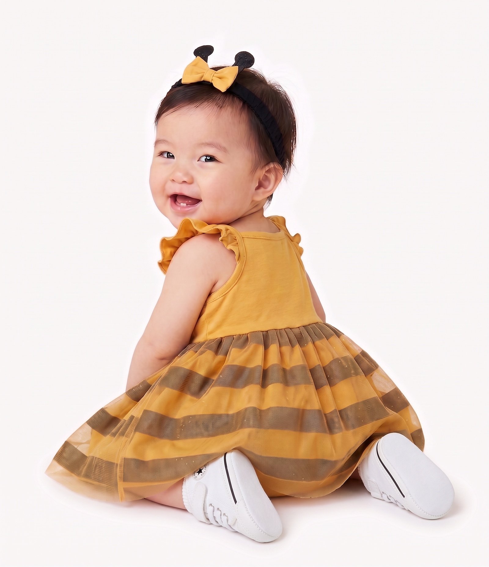 Vestido Body Bebê de Abelhinha - Tam RN a 18 Meses Amarelo 3