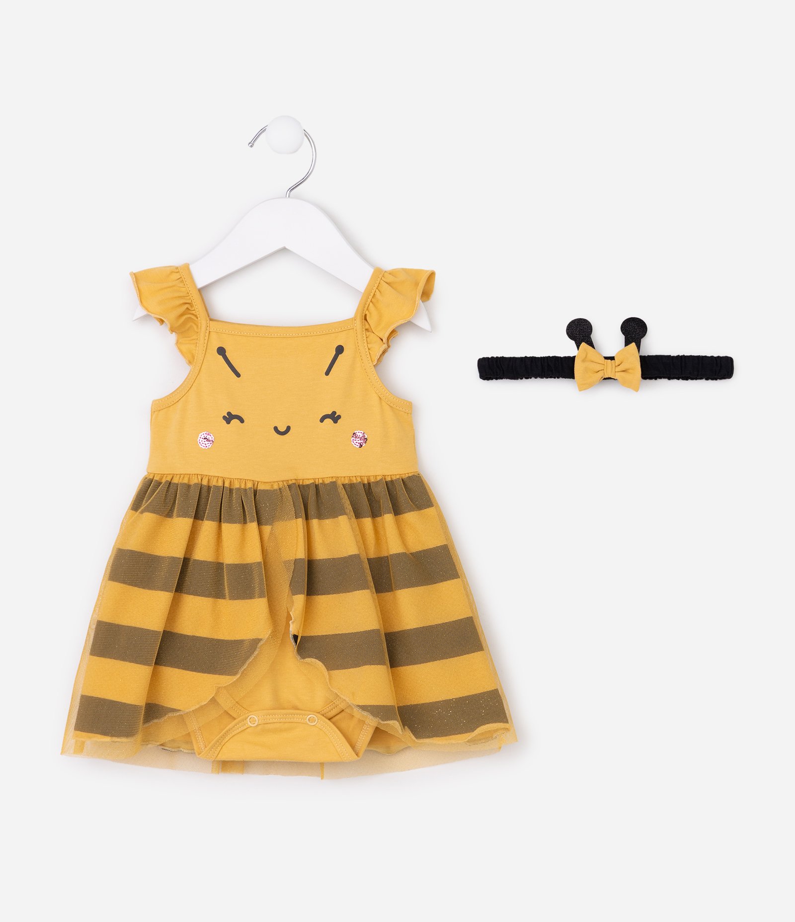 Vestido Body Bebê de Abelhinha - Tam RN a 18 Meses Amarelo 5