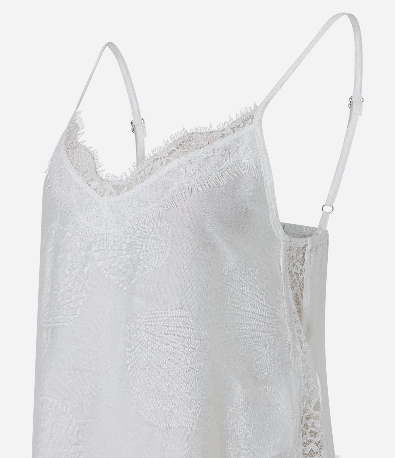 Blusa em Viscose Jacquard com Decote Rendado Branco 6