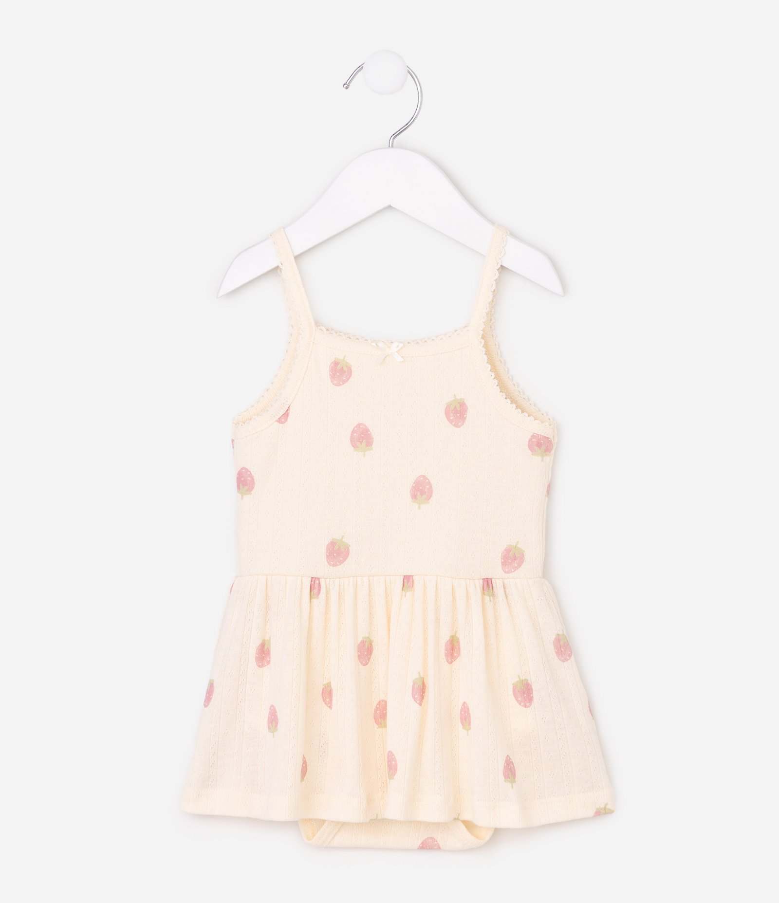 Vestido Body Infantil Em Algodão Estampa Morango - Tam 0 a 18 Meses Bege 7