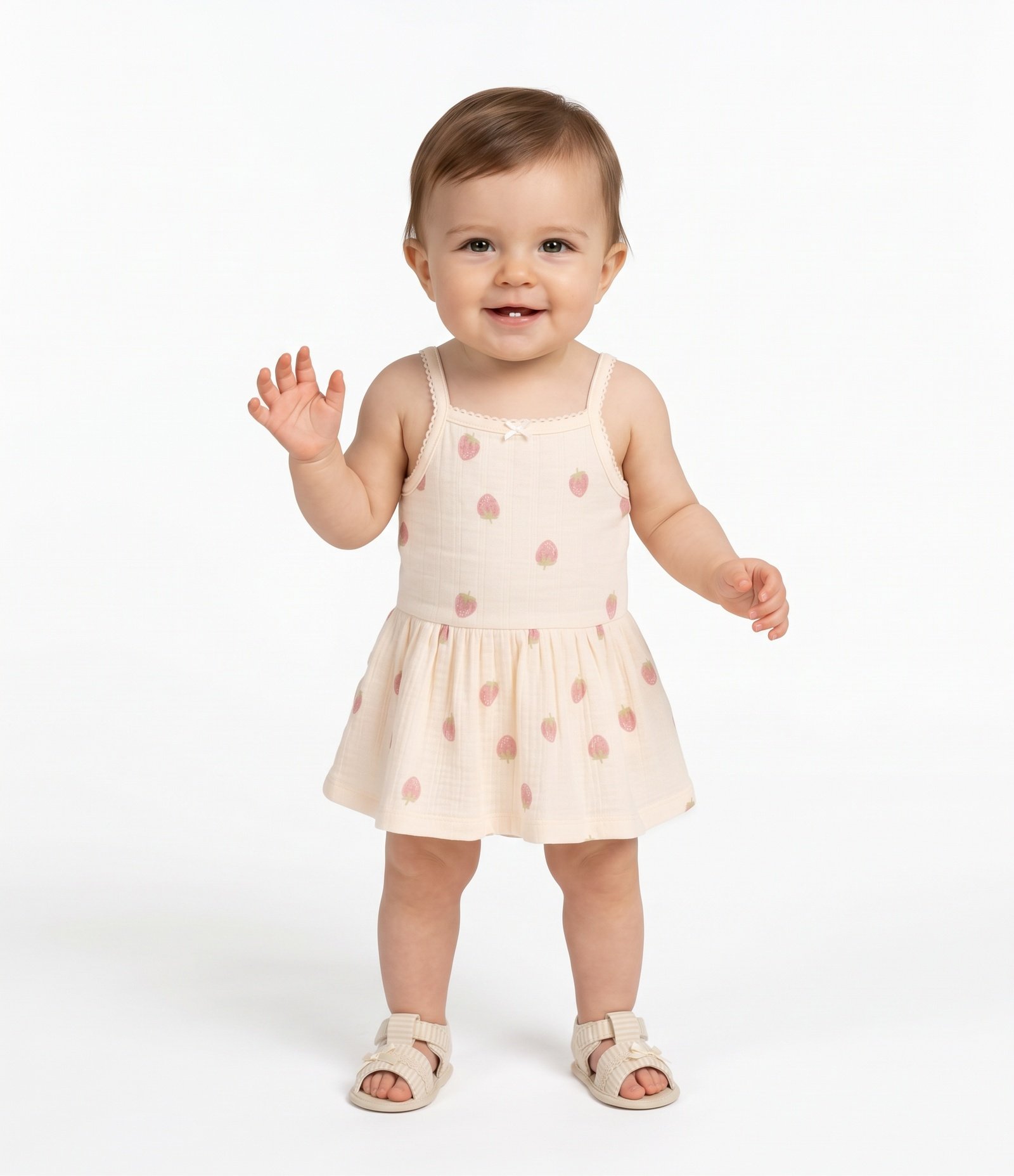 Vestido Body Infantil Em Algodão Estampa Morango - Tam 0 a 18 Meses Bege 2
